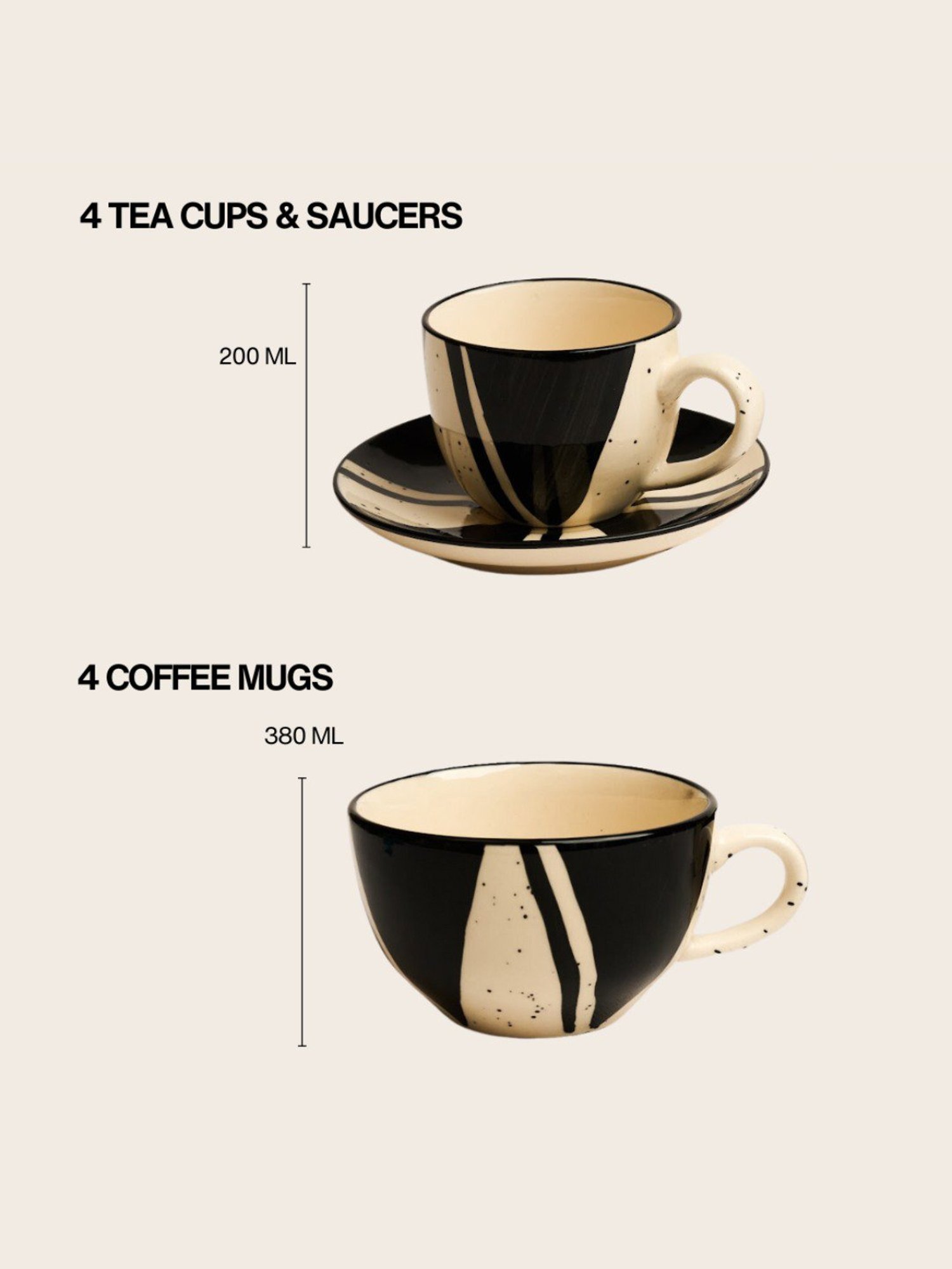 BlackCarrot Black and White Ceramic Stoneware Dinner Set