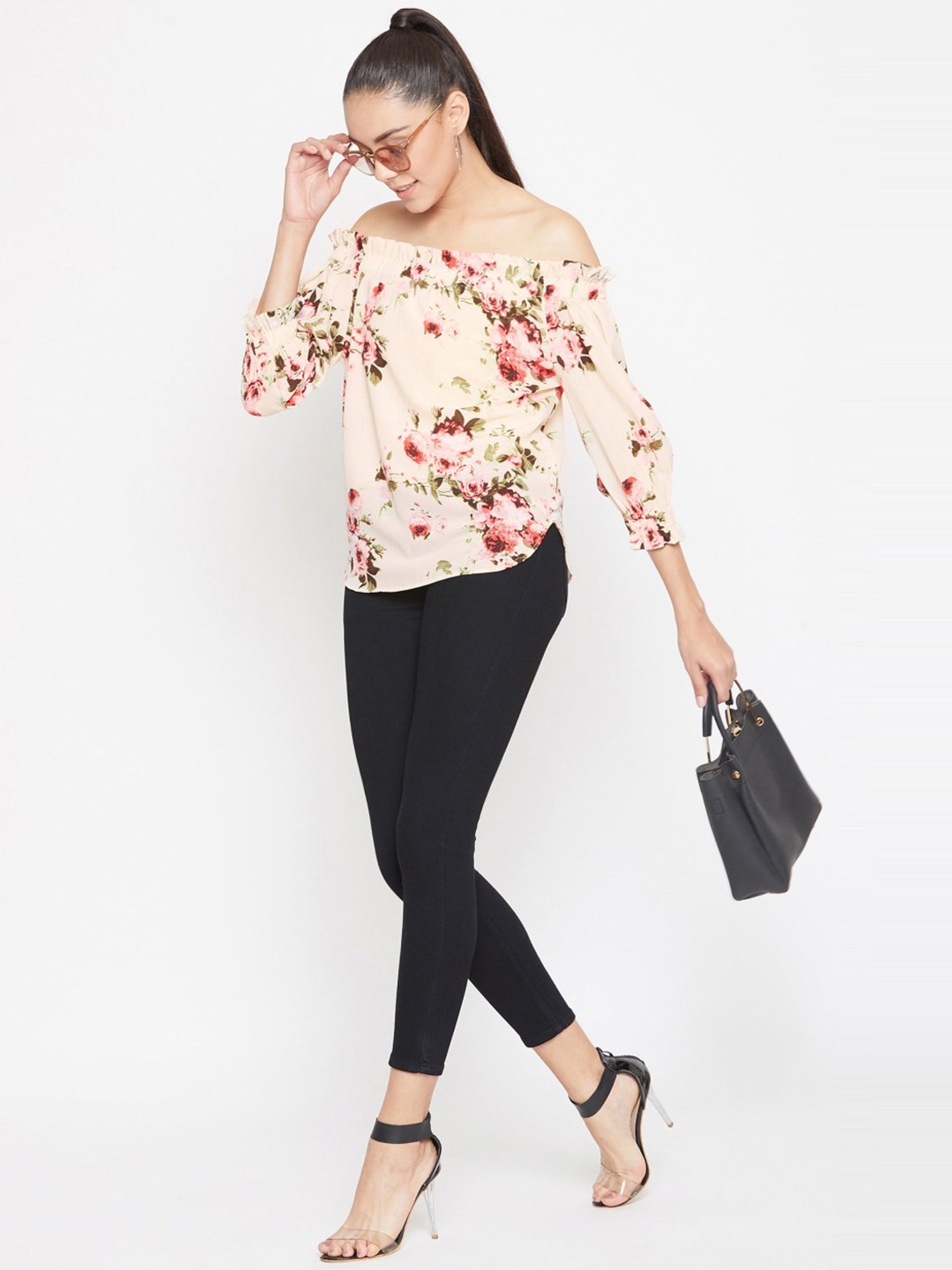 PURYS Cream Floral Print Top