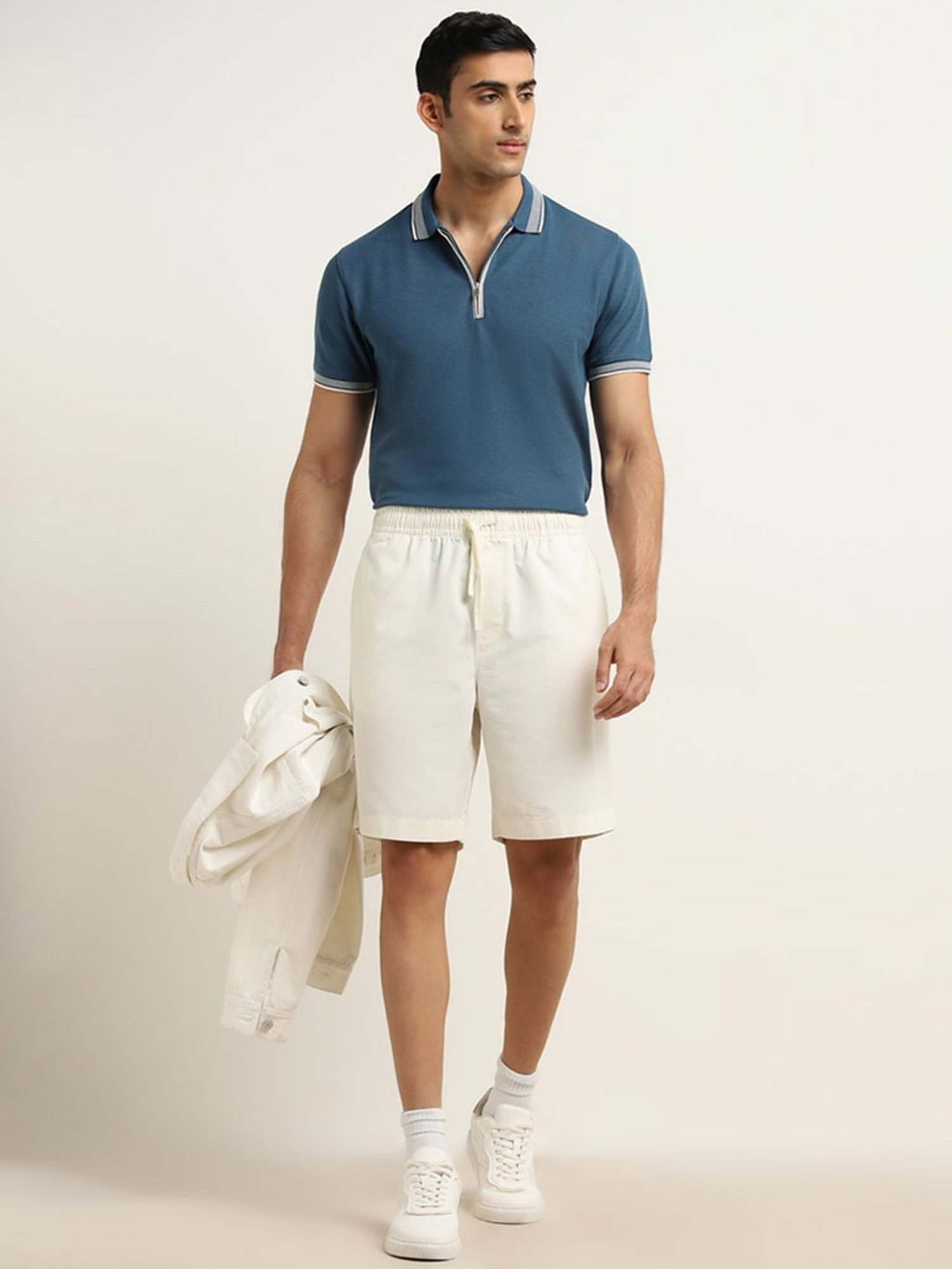 WES Lounge by Westside Off-White Mid-Rise Relaxed Fit Shorts