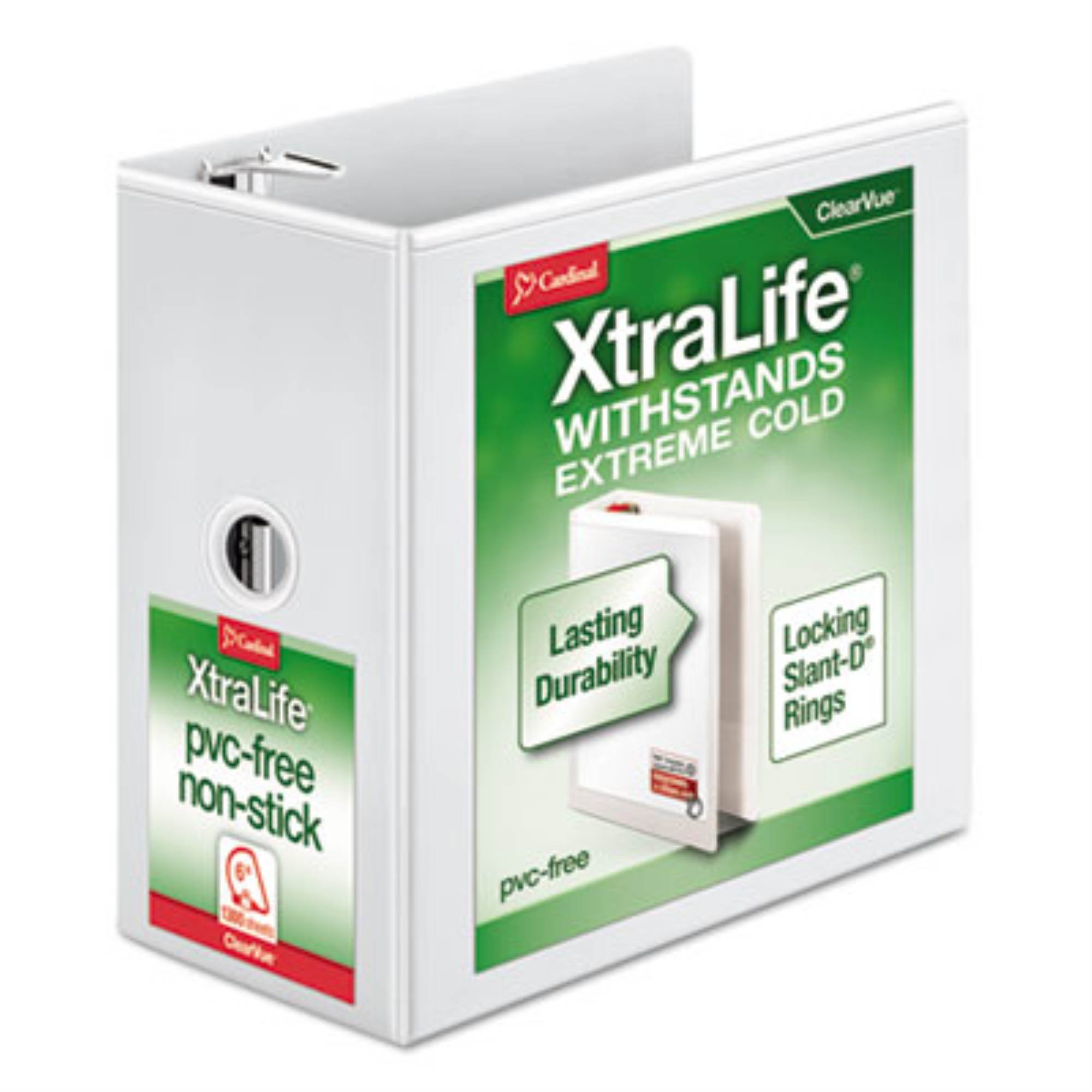 Cardinal XtraLife ClearVue&bdquo;&cent; Non-Stick Locking Slant-D Ring Binder ,BINDER,NSTCK,LKNG,6",WH,S