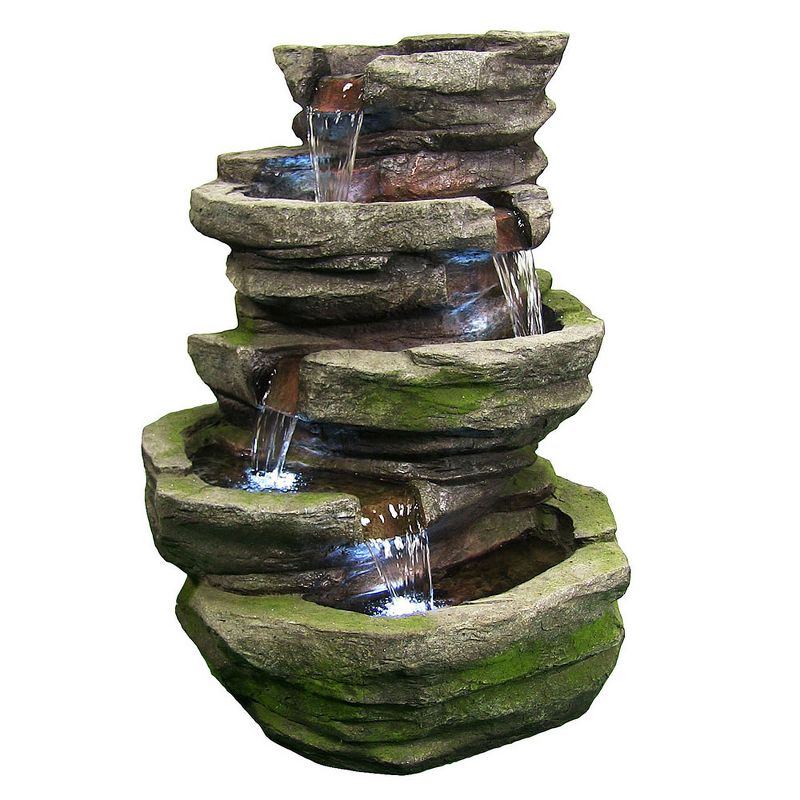 Sunnydaze 31"H Electric Polyresin and Fiberglass Lighted Cobblestone Waterfall Outdoor Water Fountain with LED Lights