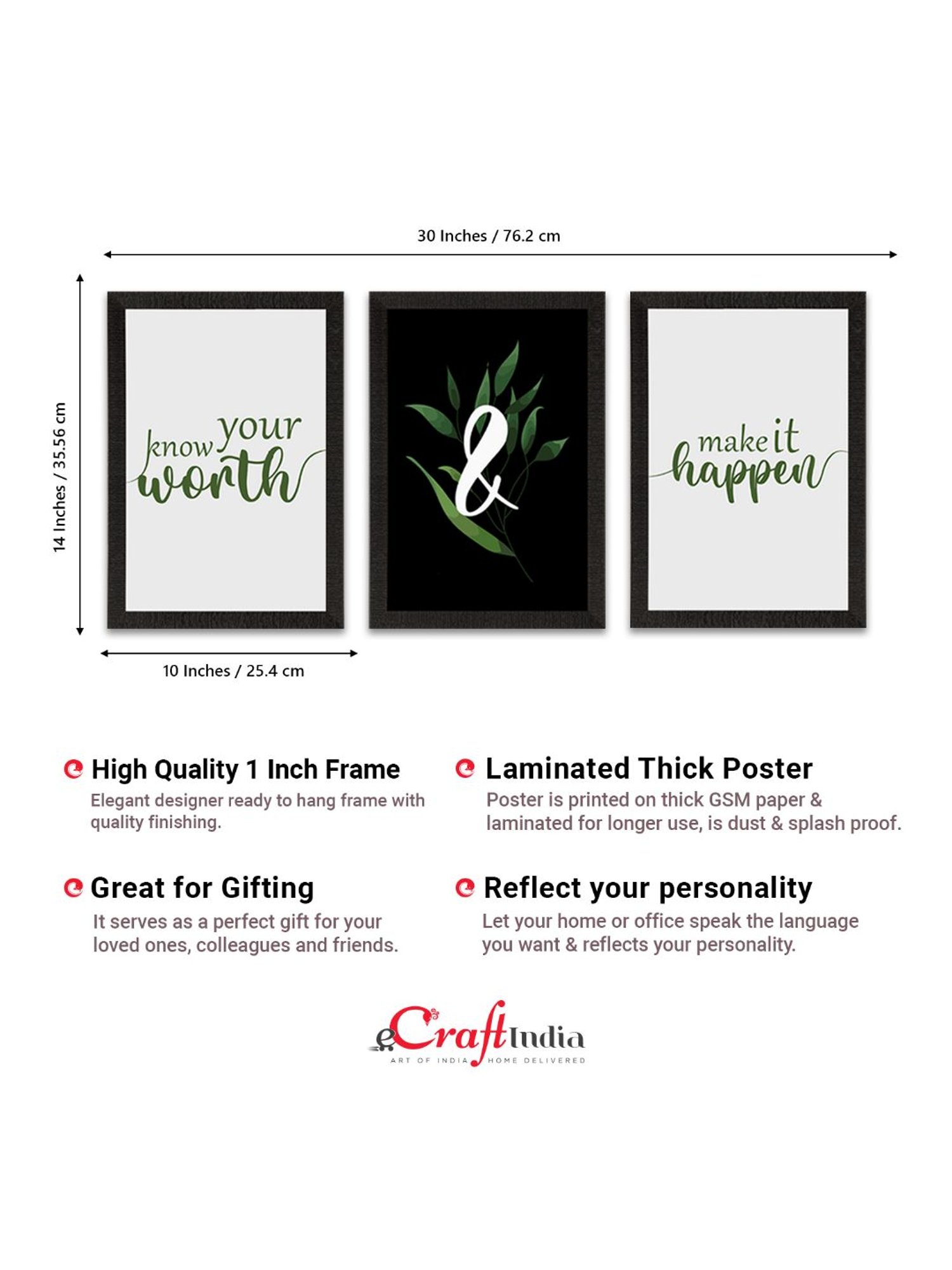 eCraftIndia 'Know your worth' Motivational Quote Satin Matt Texture UV Art Painting