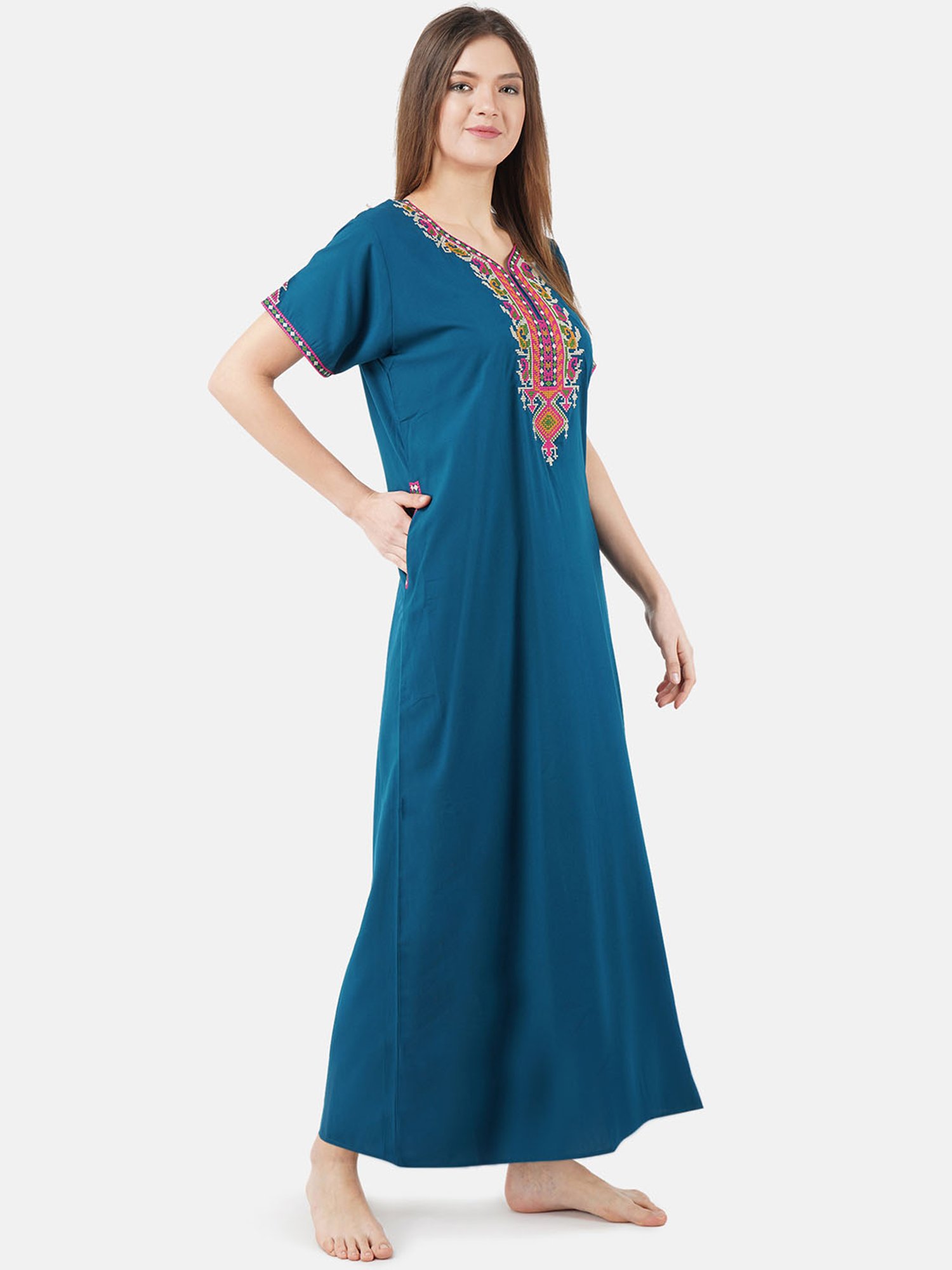 KOI SLEEPWEAR Blue Embroidered Nighty