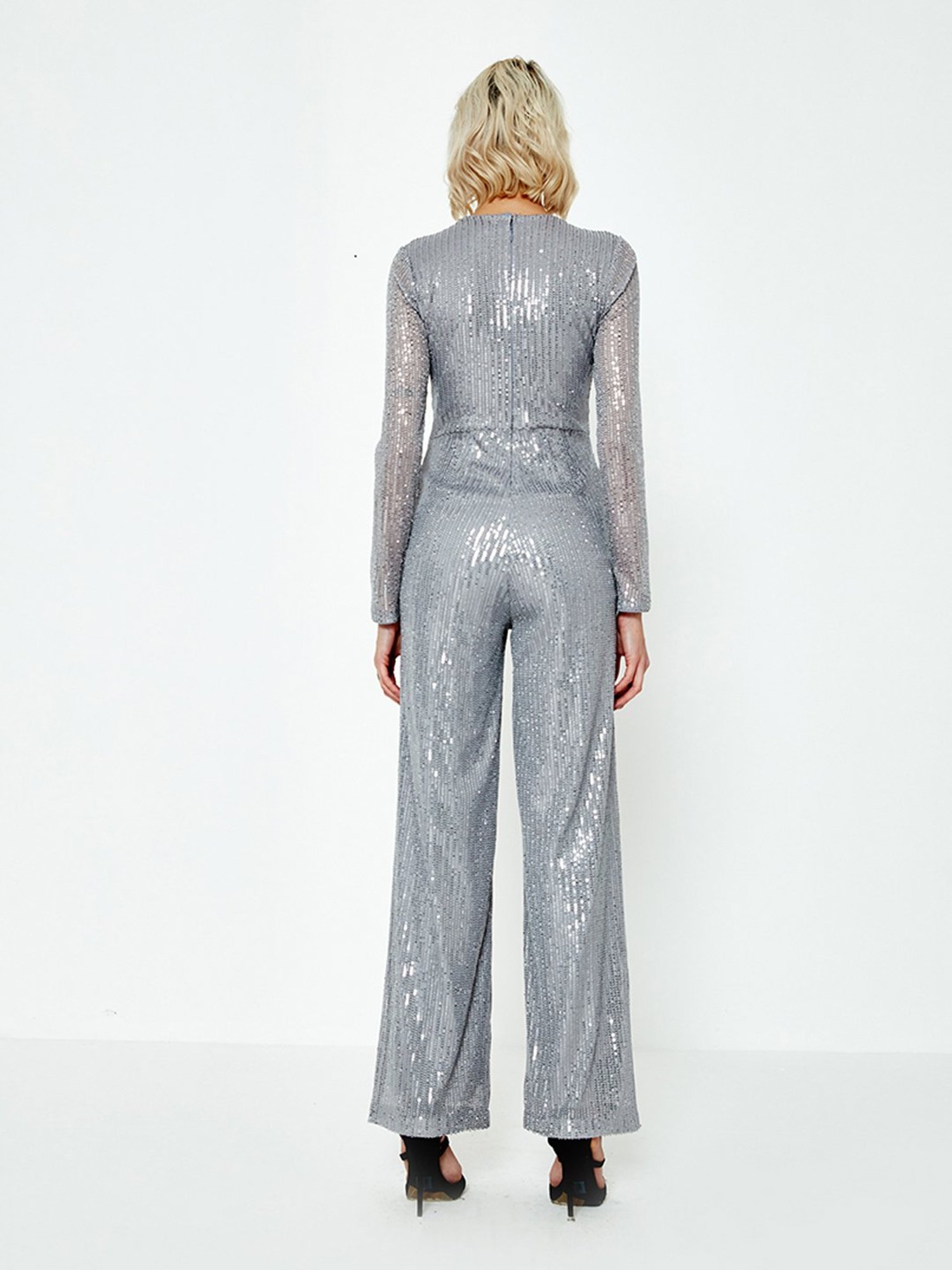 Cover Story Silver Embellished Jumpsuit