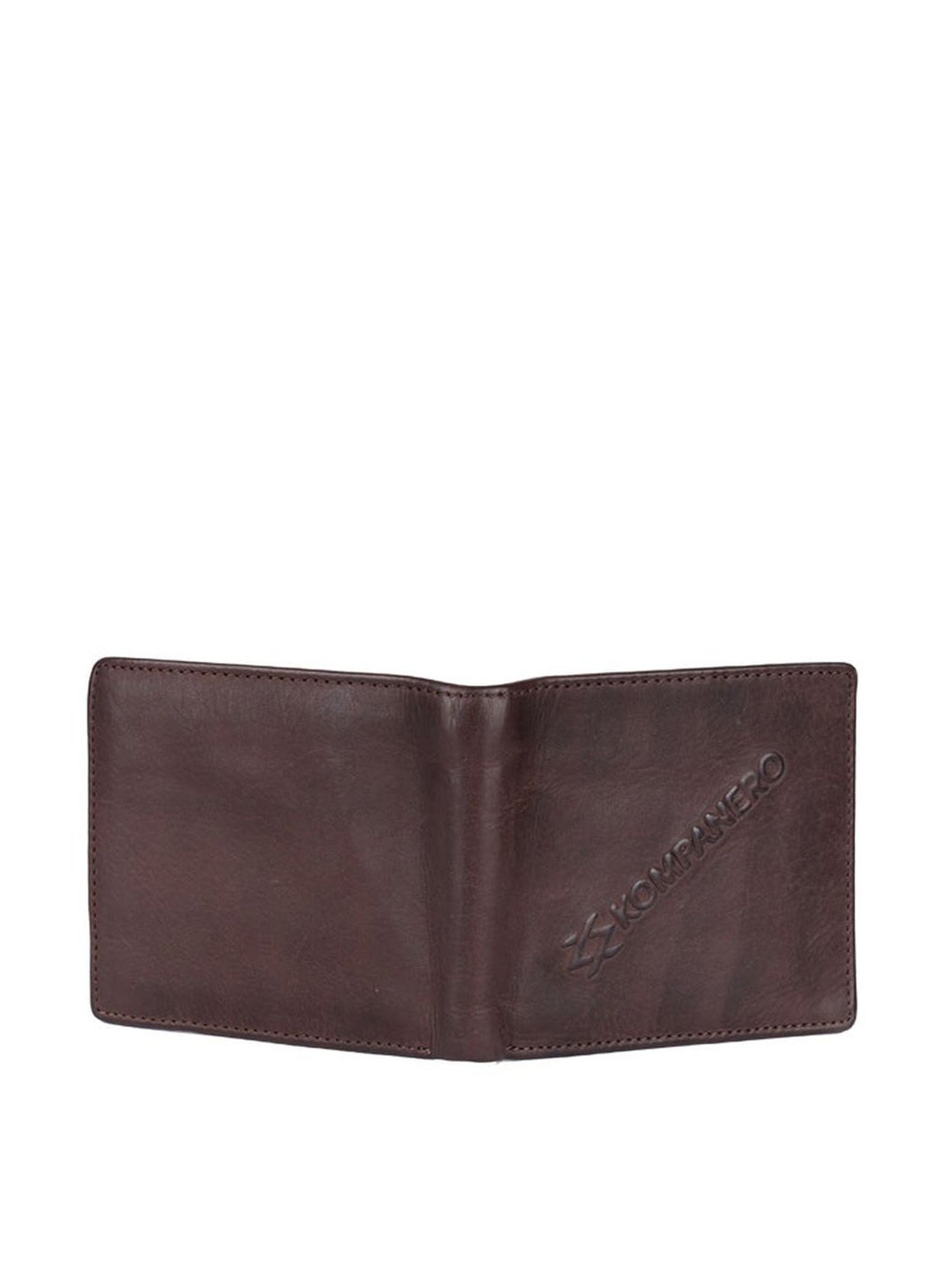 KOMPANERO Matthew Dark Brown Leather Textured Bi-Fold Wallet