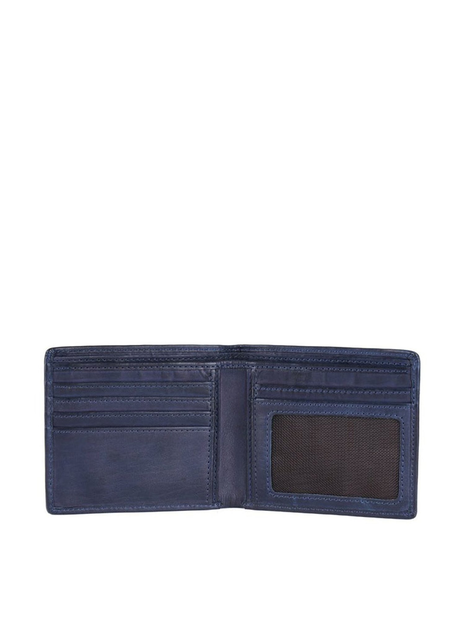 KOMPANERO Matthew Blue Leather Textured Bi-Fold Wallet