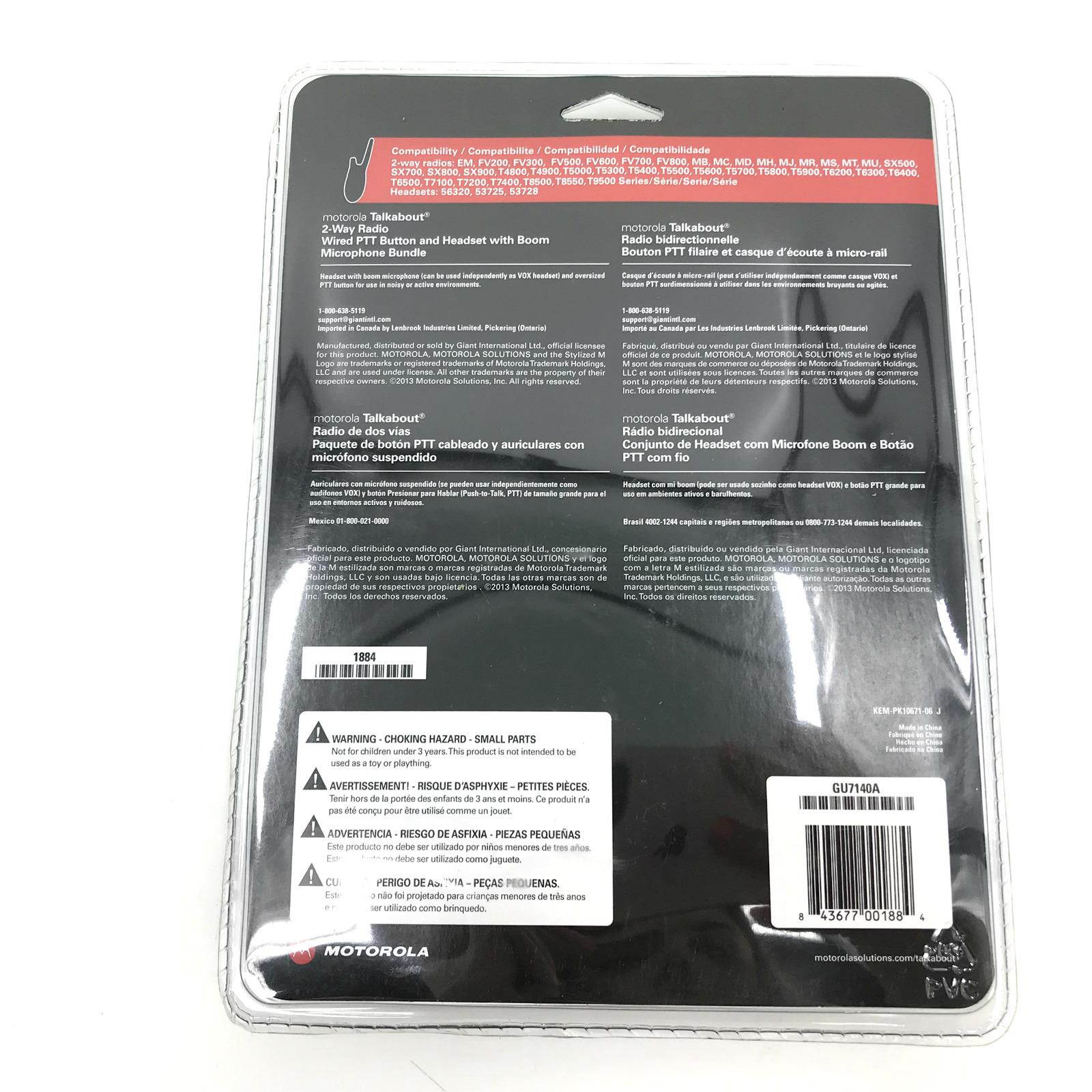 Motorola 1884 Wired Headset With Boom Microphone & Ptt Button Bundle #1894