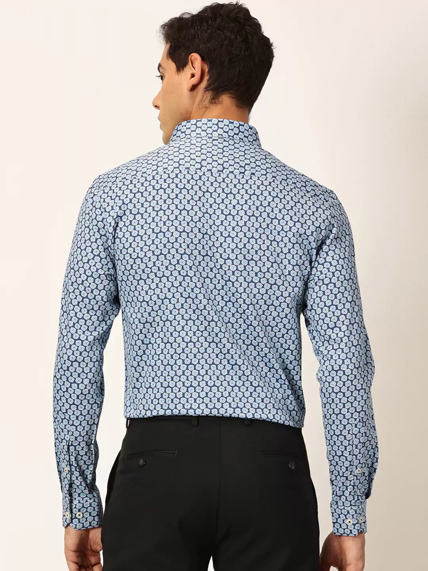 Thomas Scott Blue Slim Fit Printed Cotton Shirt