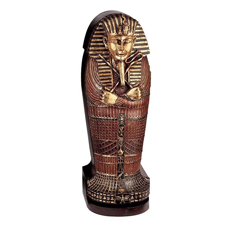 King Tutankhamen's Egyptian Mummy Sarcophagus Coffin DVD Storage Cabinet, 27 Inch, Gold Leaf