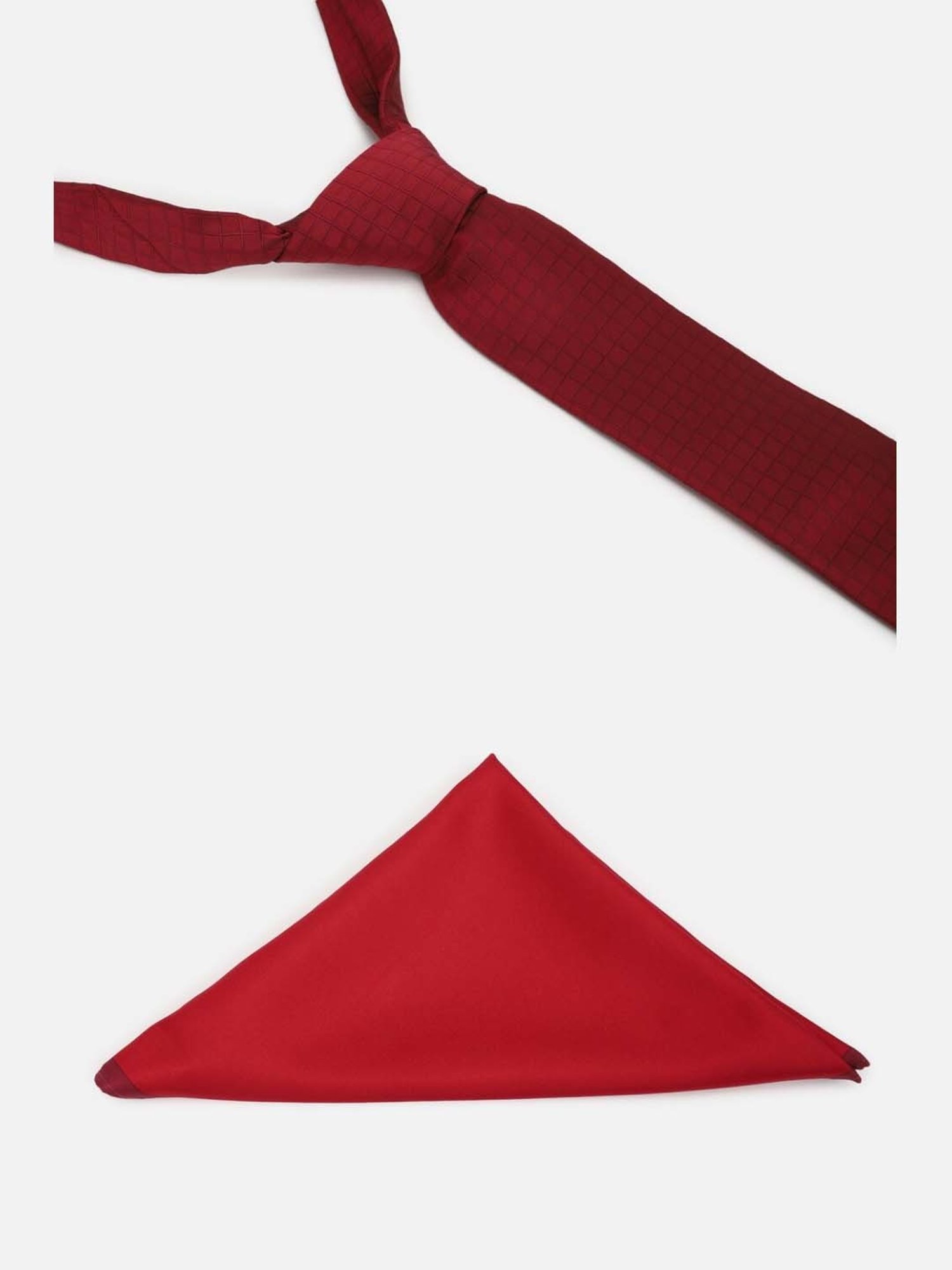 Louis Philippe Maroon Checks Tie with Pocket Square