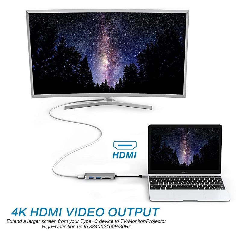 C Hub Type C Dock Adapter C Dock 5 in 1 with 4K HDMI 30Hz 2 30 Ports SDTF Card Reader Compatible with MacBook ProAir and More TypeC Laptops or Devices