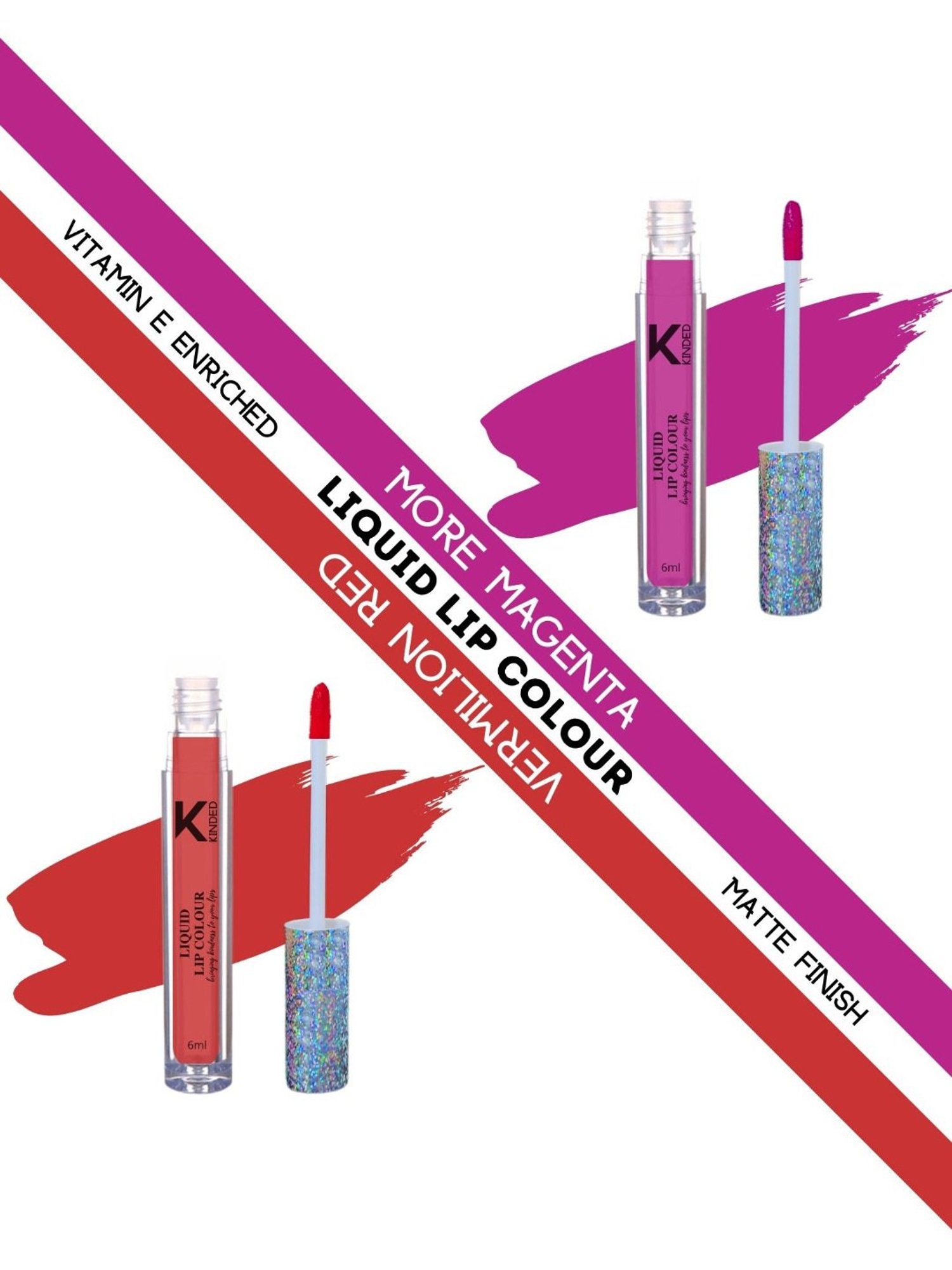 KINDED Liquid Lip Colour 02 More Magenta & 03 Vermilion Red Combo