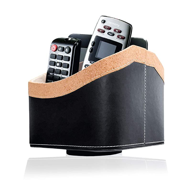 Control Holder 360 Degree Spinning Desk Organizer for Controllers, TV Guide, Mail, Electronics and Media Storage (Black and Brown)