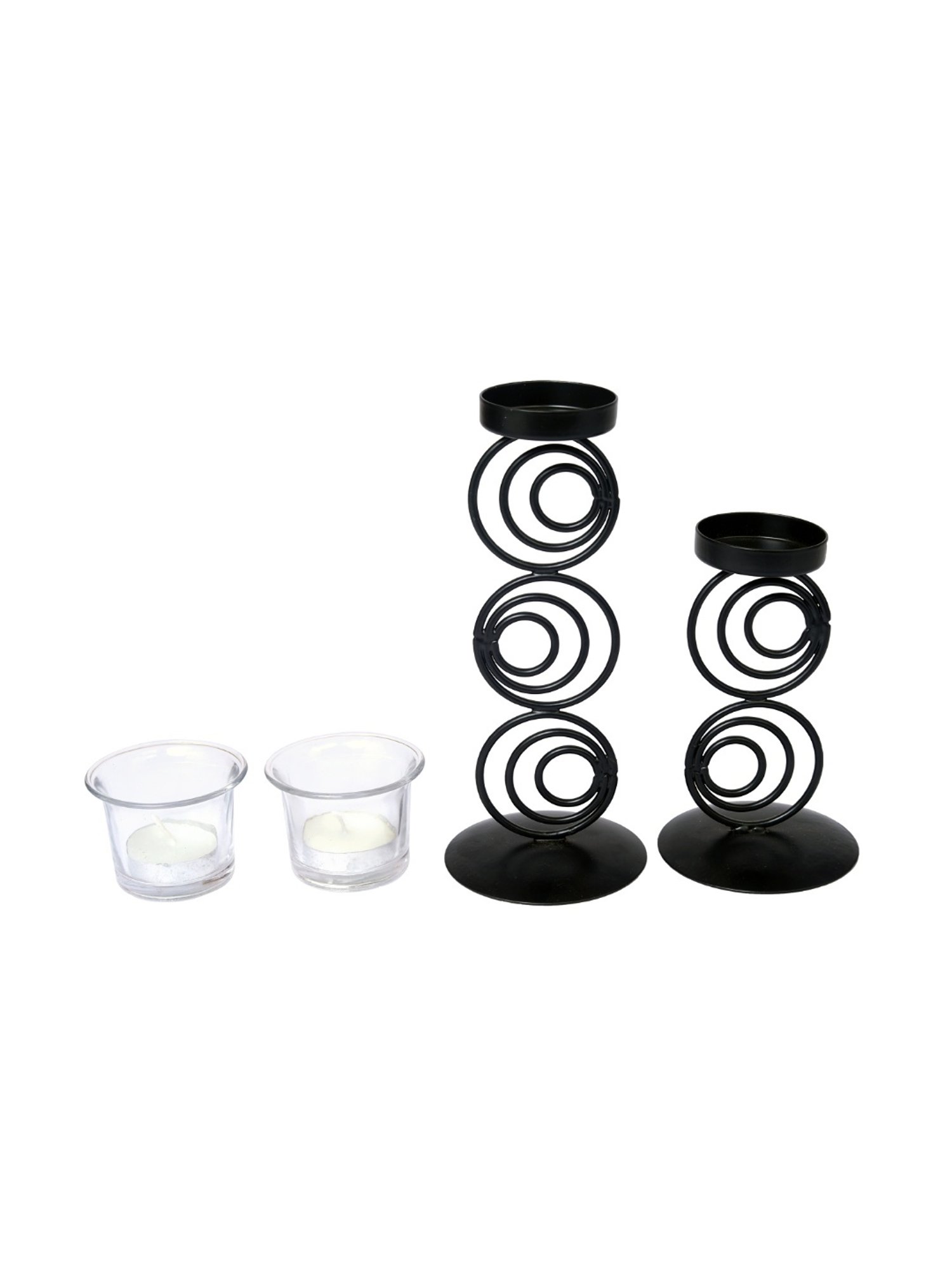HOSLEY Black Iron Candle Holders - Set of 2