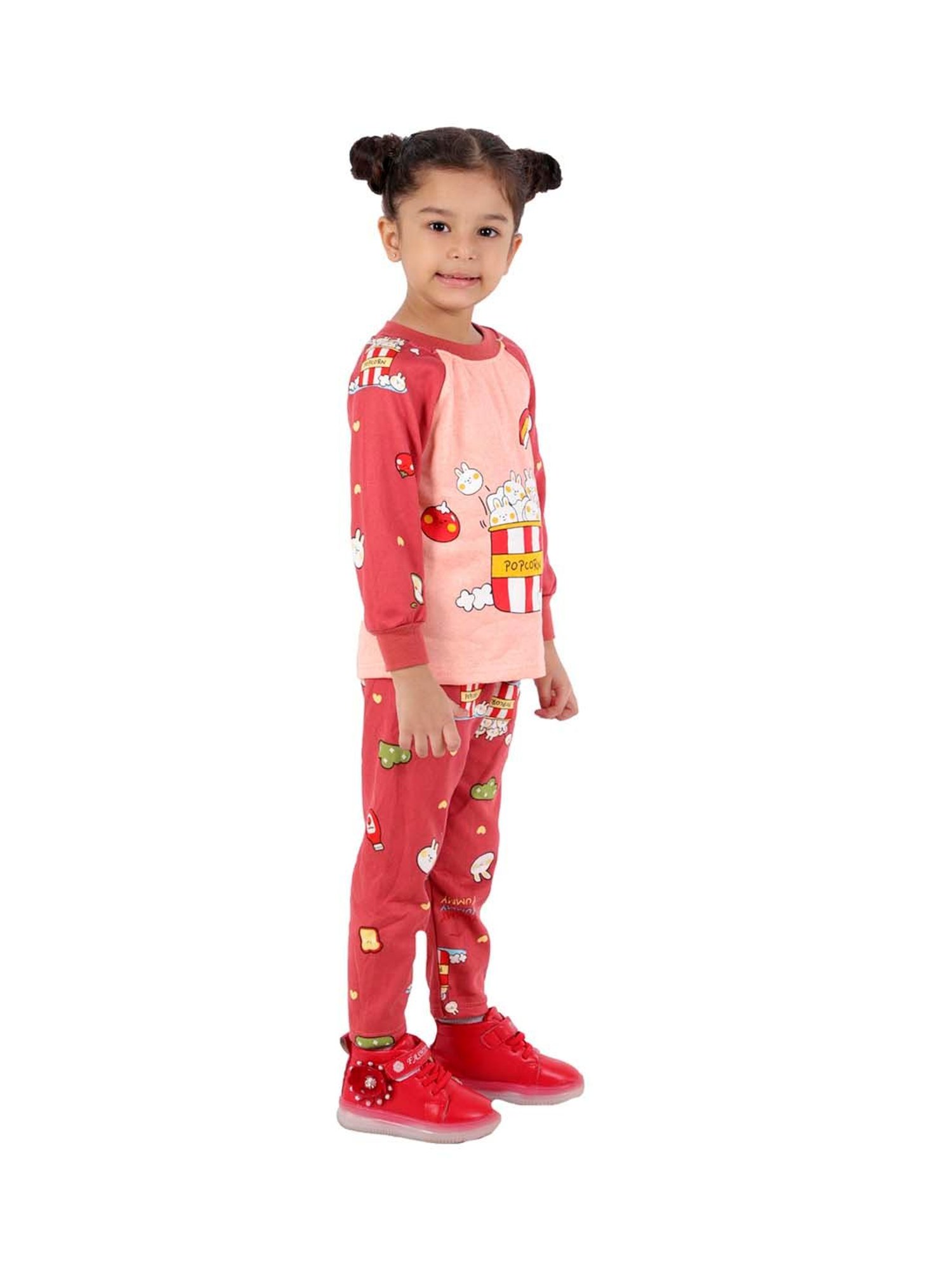 Ahhaaaa Kids Red & Pink Printed Sweatshirt with Pants