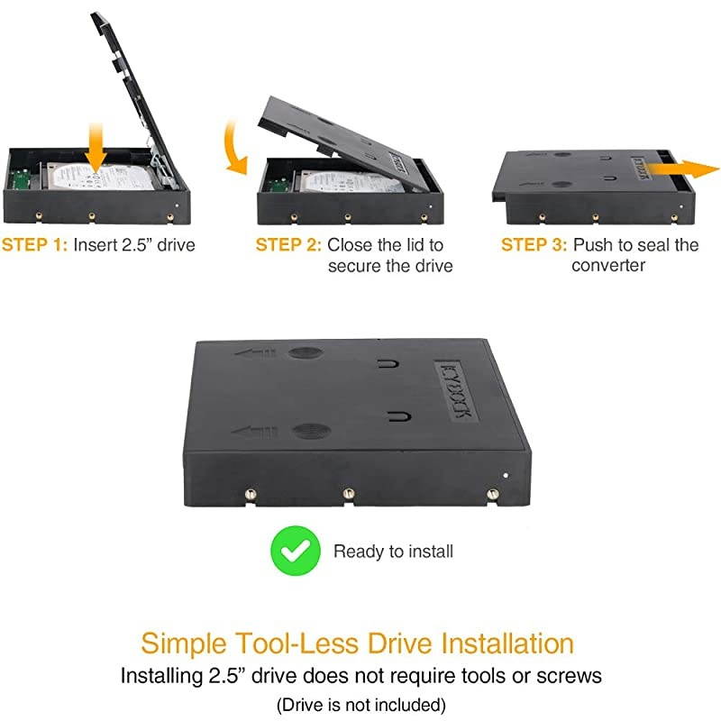 2.5" to 3.5 Tool-Less Drive Adapter Converter Bracket Mounting Frame Tray for 5/7/9.5/12.5mm 2.5 inch HDD/SSD with SATA III Interface- EZConvert MB882SP-1S-1B