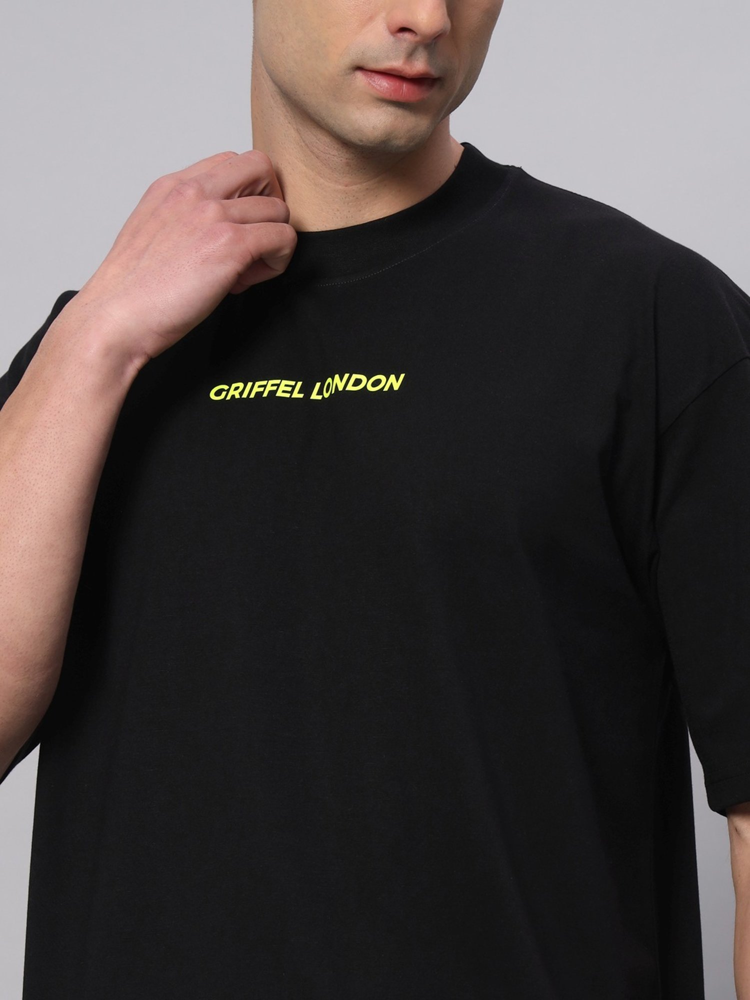 Griffel Black Cotton Loose Fit Printed T-Shirt