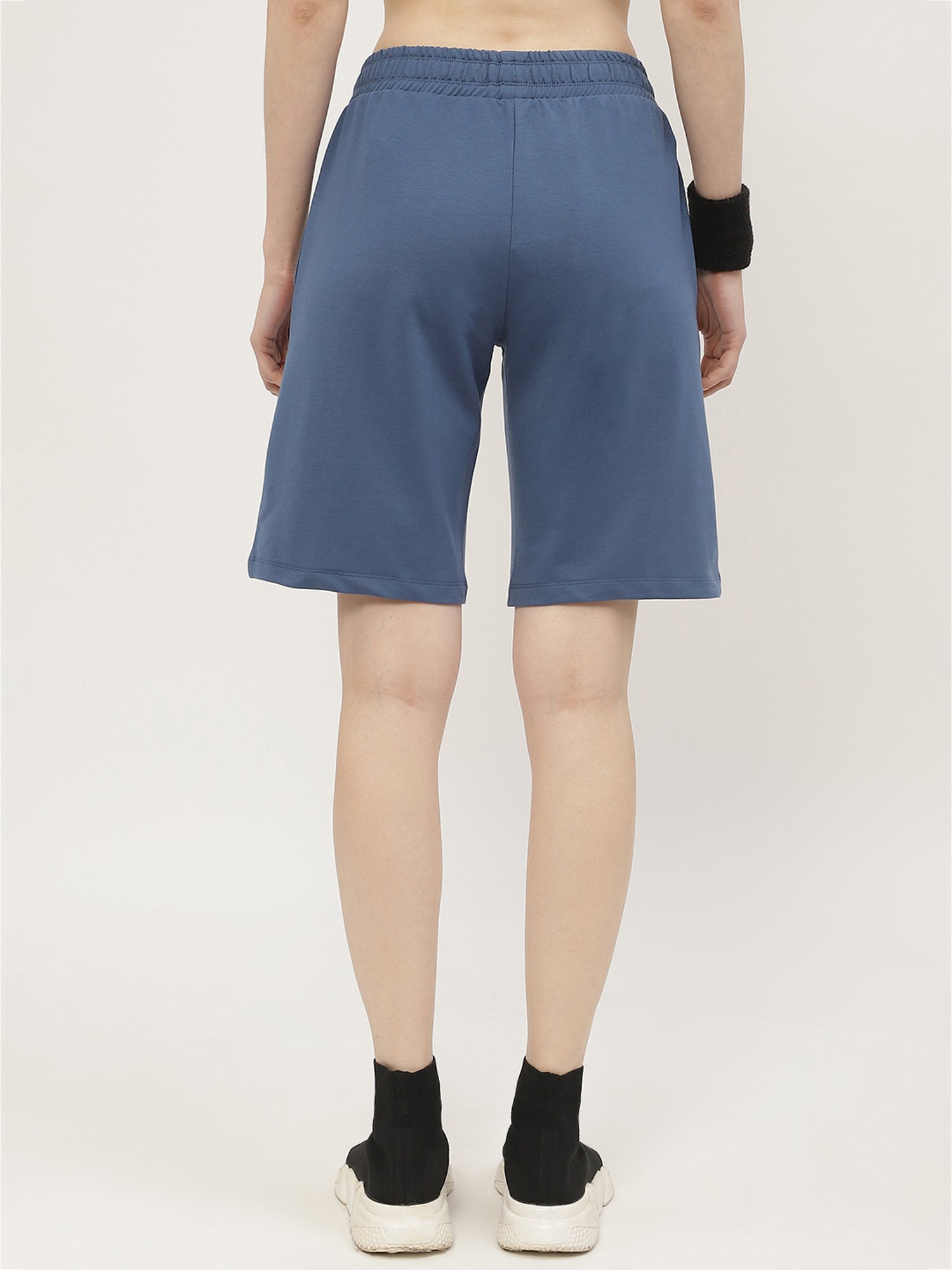 MADAME M Secret Blue Cotton Relaxed Fit Shorts
