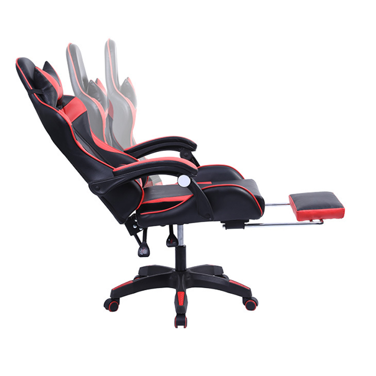 Wokossen Gaming Chair Racing Style Office Chair Adjustable Lumbar Cushion Swivel Rocker Recliner Leather High Back Ergonomic Computer Desk Chair with Retractable Footrest(Black/White)