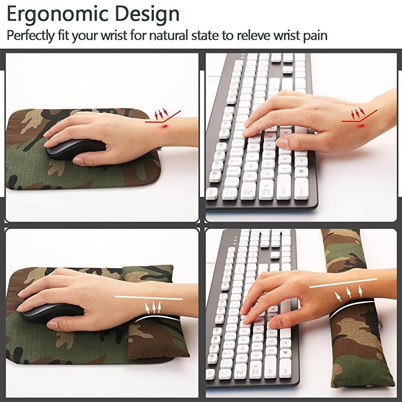 Pad Wrist Support Set Keyboard Wrist Rest Pad Bean Bag with Ergobeads Wrist Pain Relief for Easy Typing Office PC Laptop SkinFriendly Breathable Washable Durable Camouflage