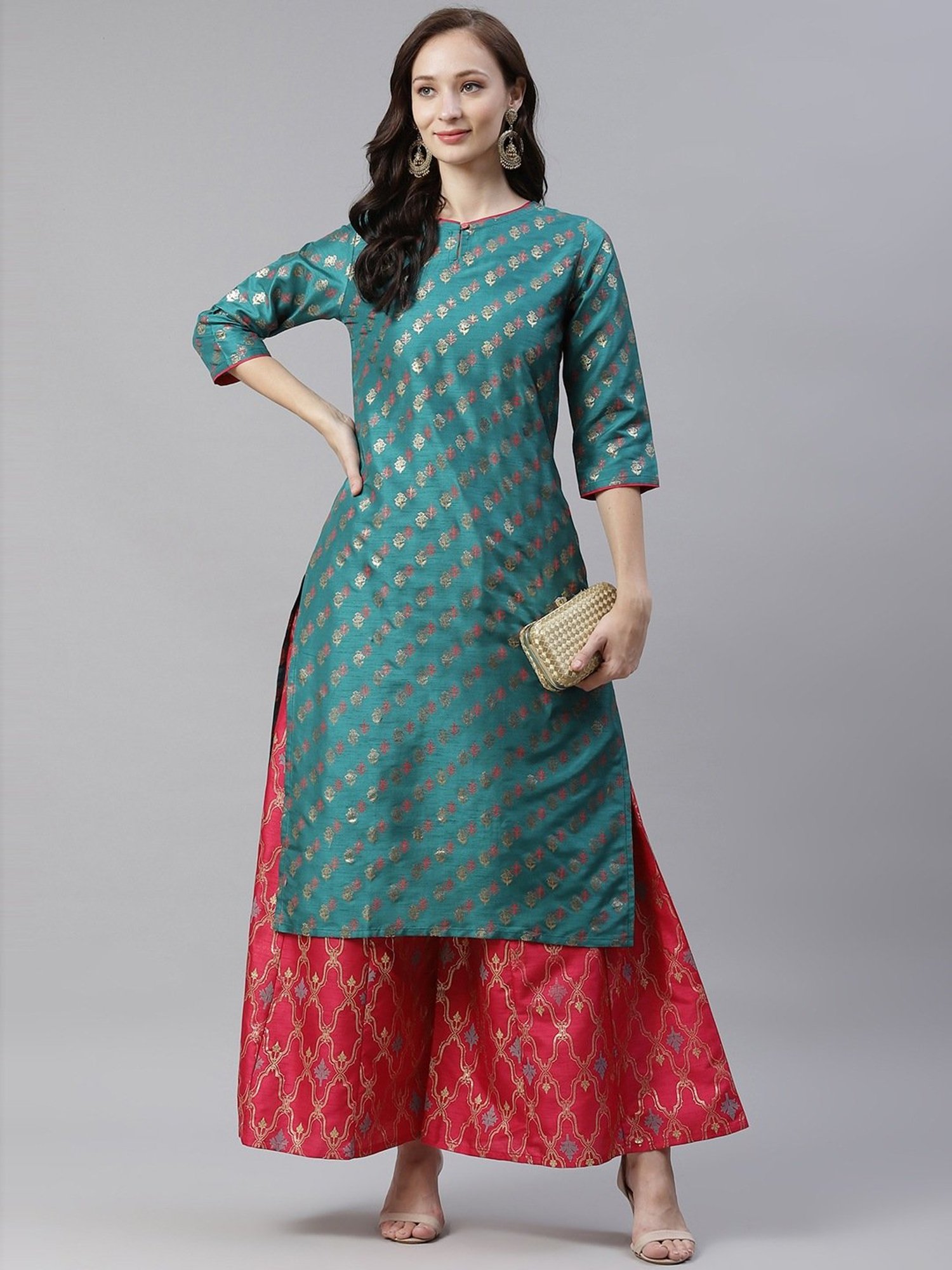 Ziyaa Green Printed Straight Kurta