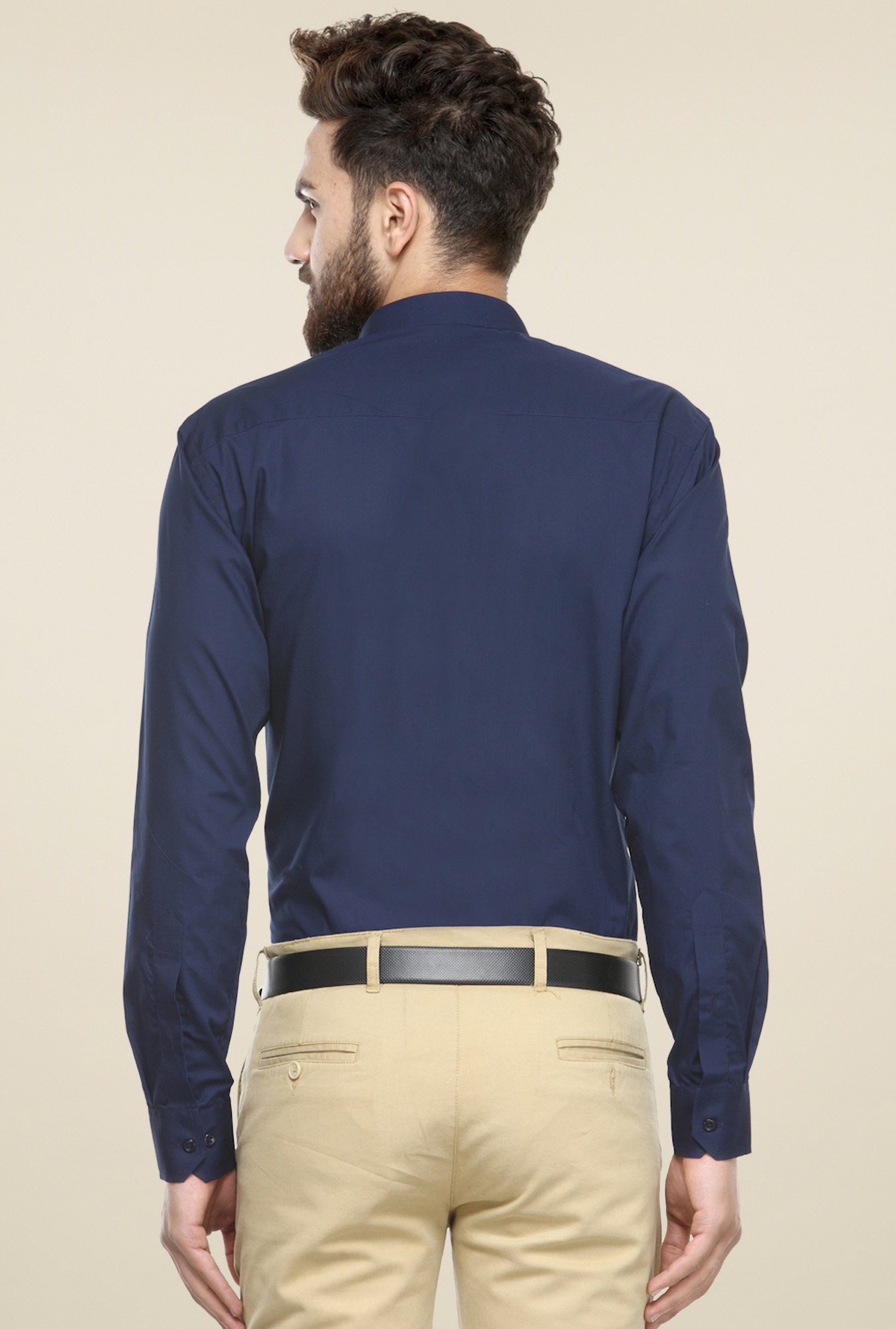Hancock Navy Solid Cotton Slim Fit Shirt