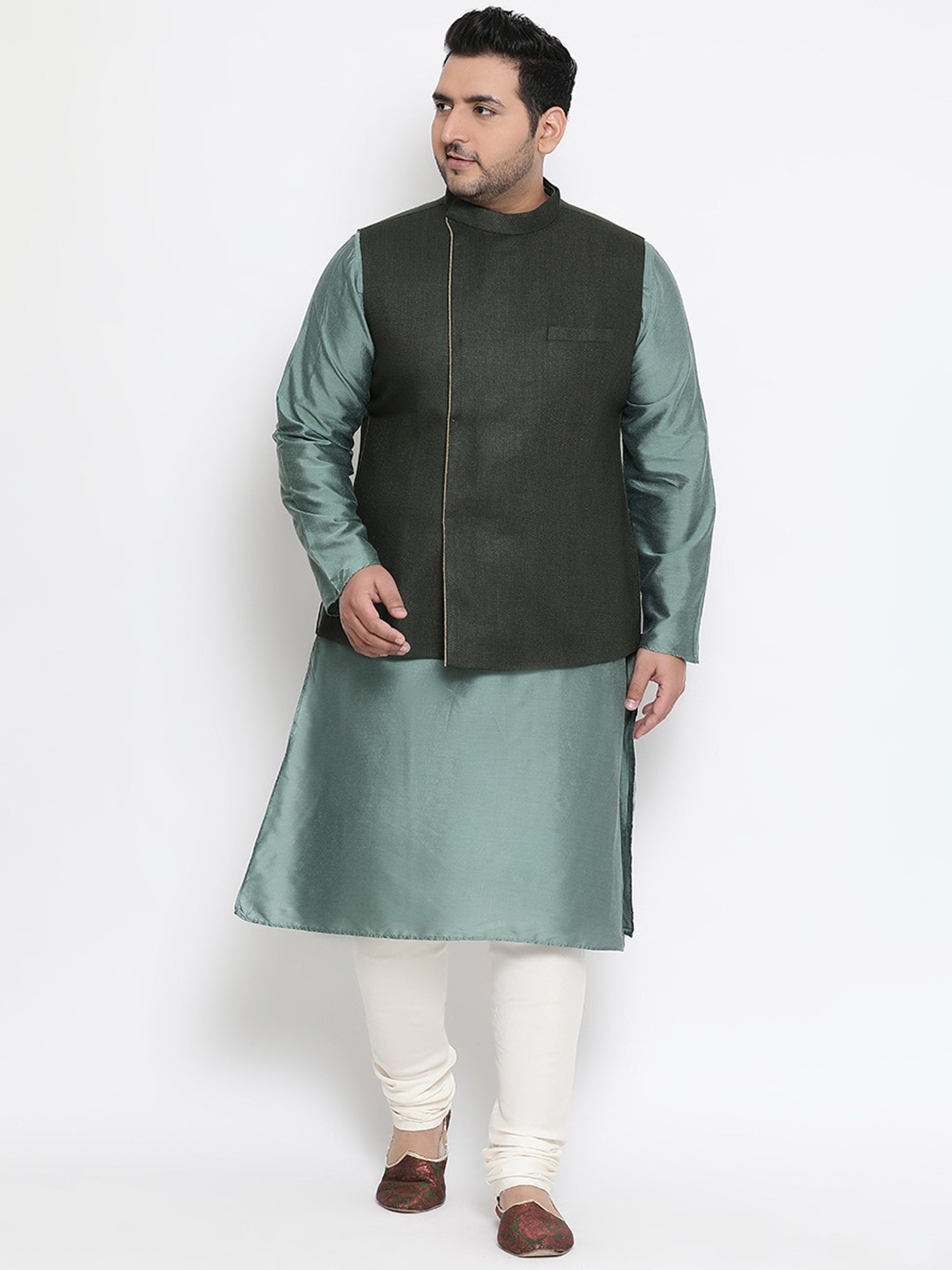 KISAH PLUS Mid Black Regular Fit Printed Nehru Jacket