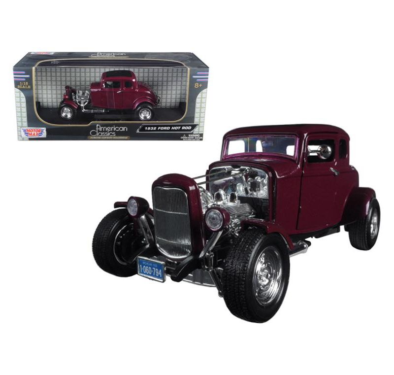 1932 Ford Coupe Burgundy "Timeless Classics" 1/18 Diecast Model Car by Motormax