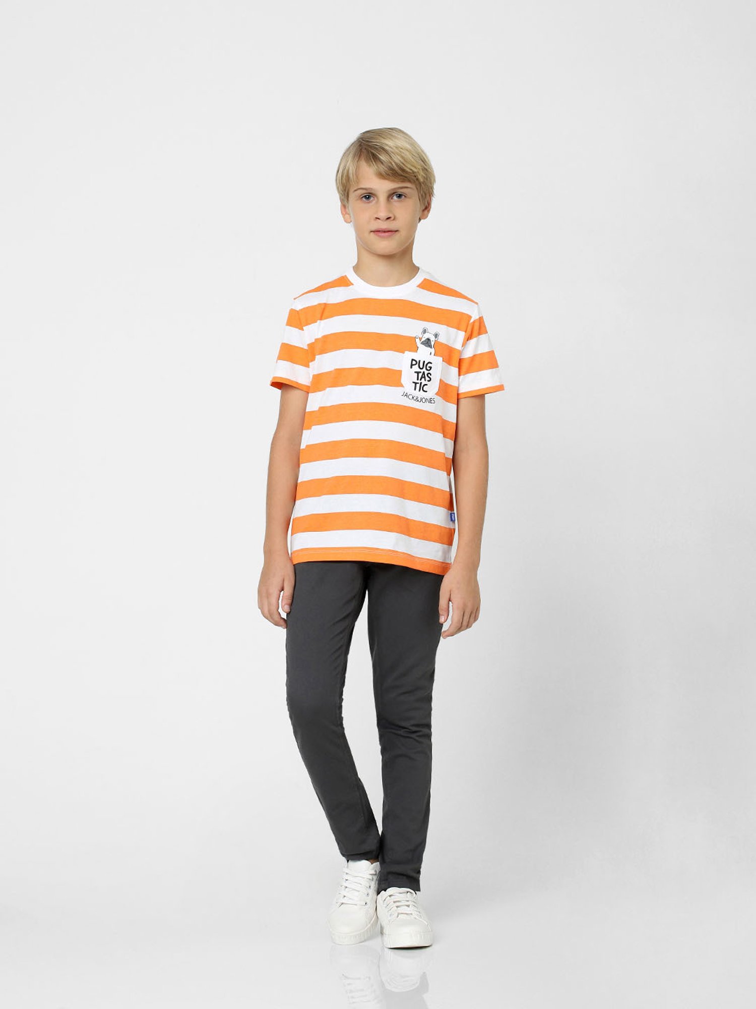 Jack & Jones Junior Orange & White Striped T-Shirt