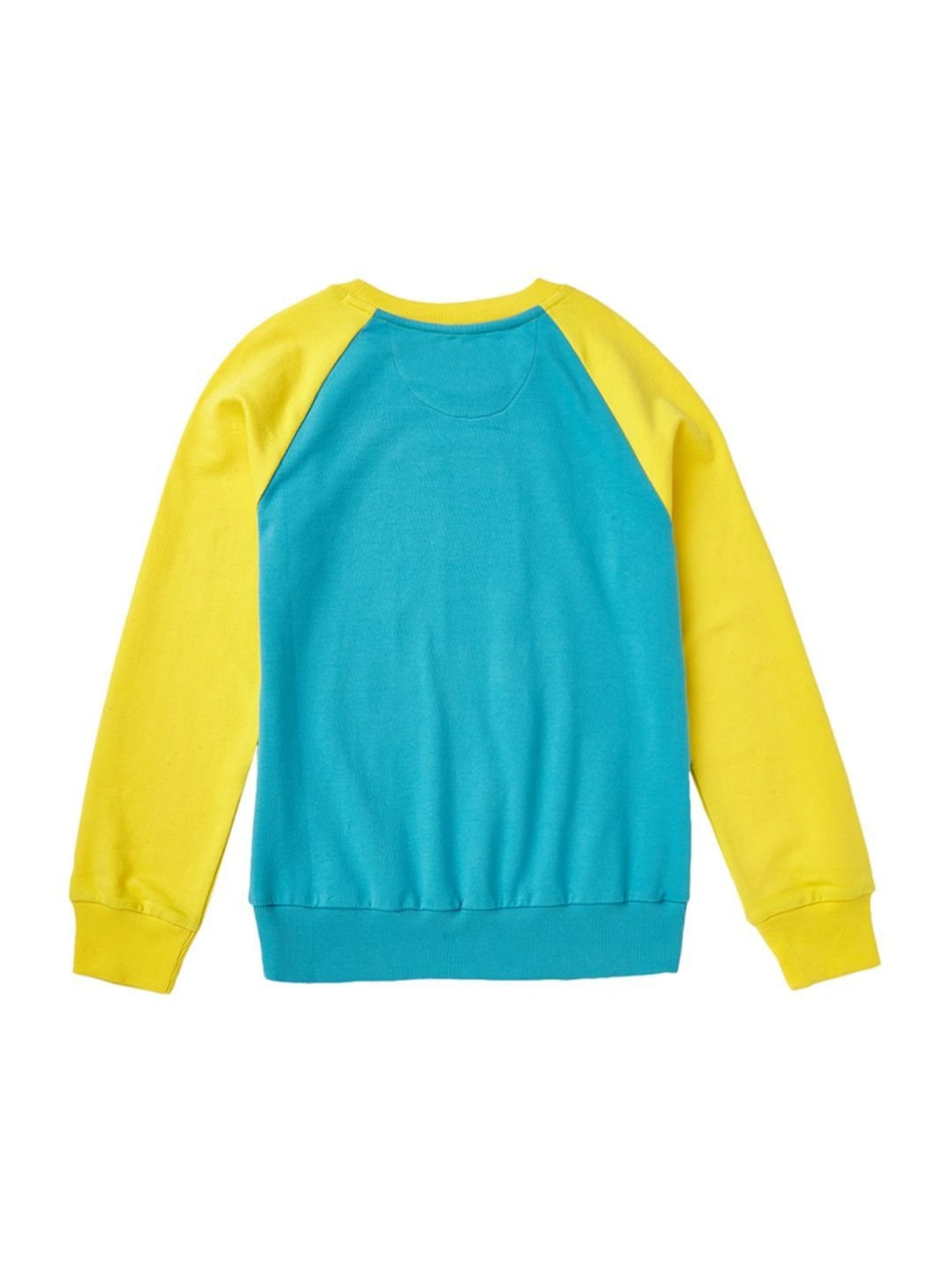 Cub McPaws Kids Teal Blue & Yellow Cotton Printed Full Sleeves Sweatshirt