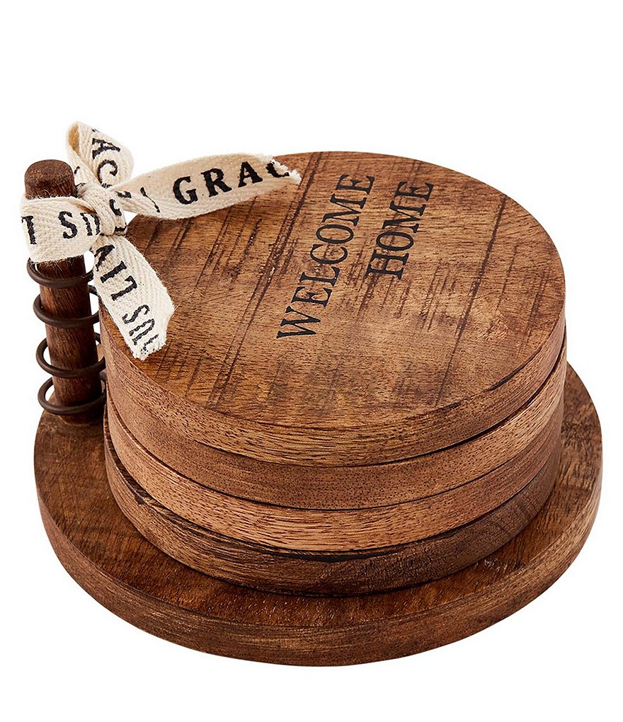 Mud Pie Welcome Mango Wood Coaster Set