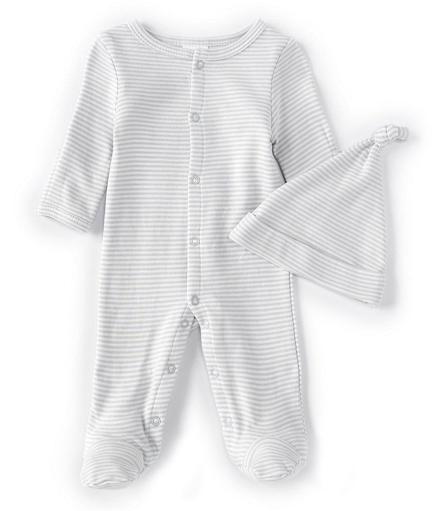Starting Out Baby Preemie-9 Months Grey Stripe Footed Coverall & Knot Hat Set