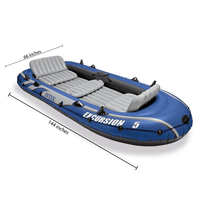 Intex Excursion 5 Person Inflatable Heavy Duty Rafting and Fishing Boat Set with 2 Oars, High Output Air Pump, and Carry Bag for Lakes and Mild Rivers