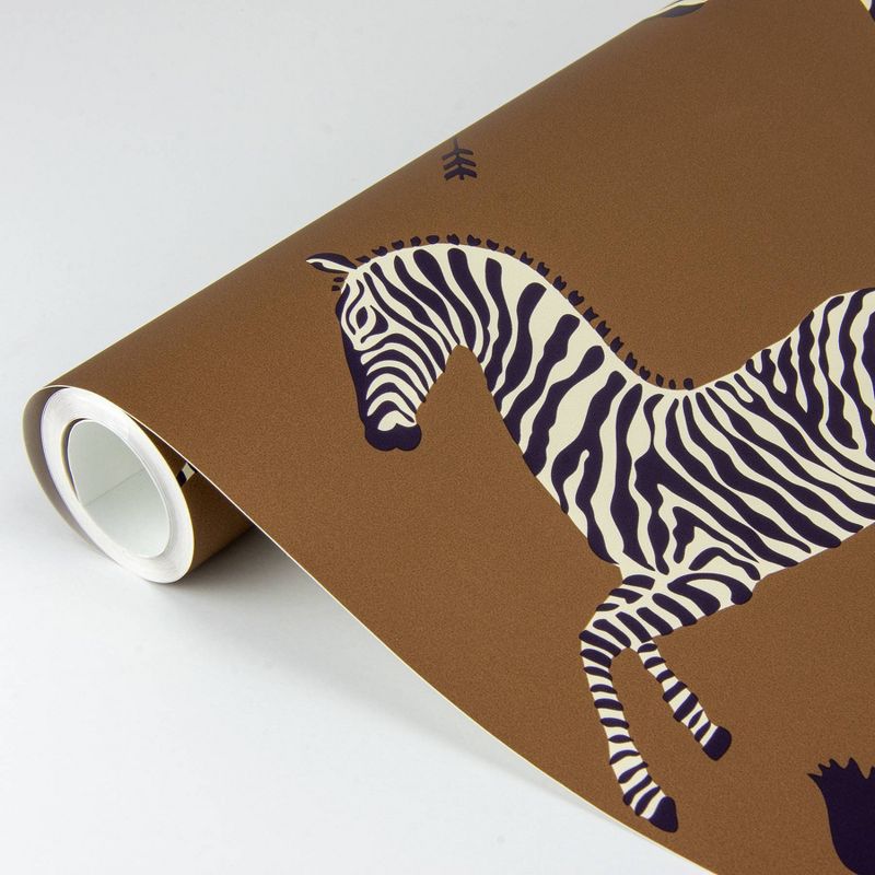Brewster Safari Brown Zebra Safari Scalamandre Self Adhesive Wallpaper