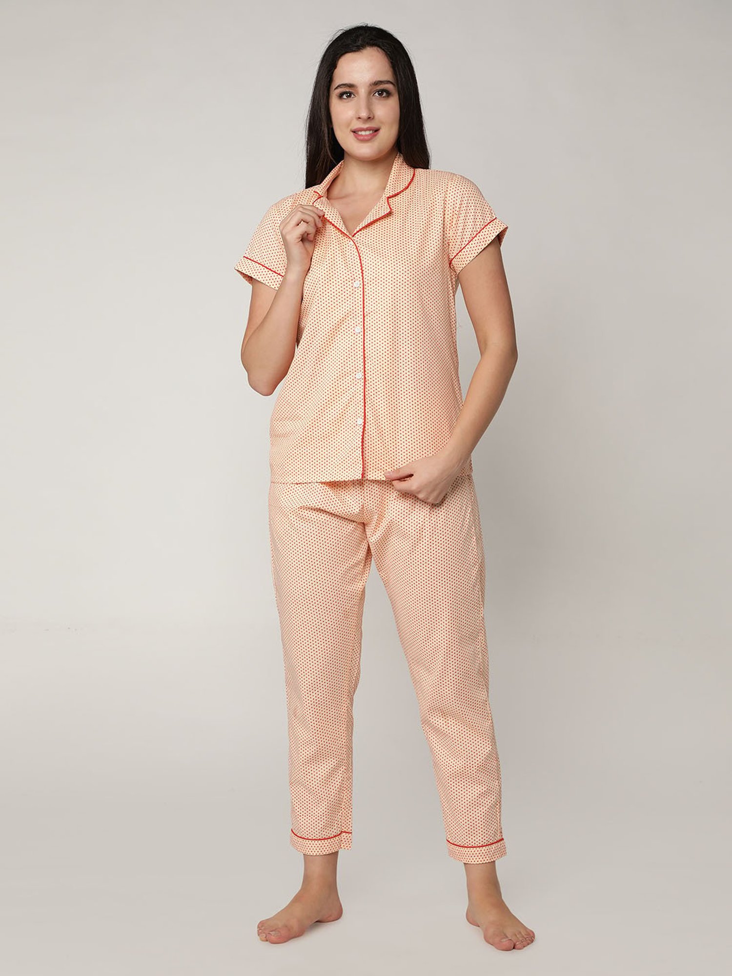 N-Gal Orange Printed Shirt with Pyjamas