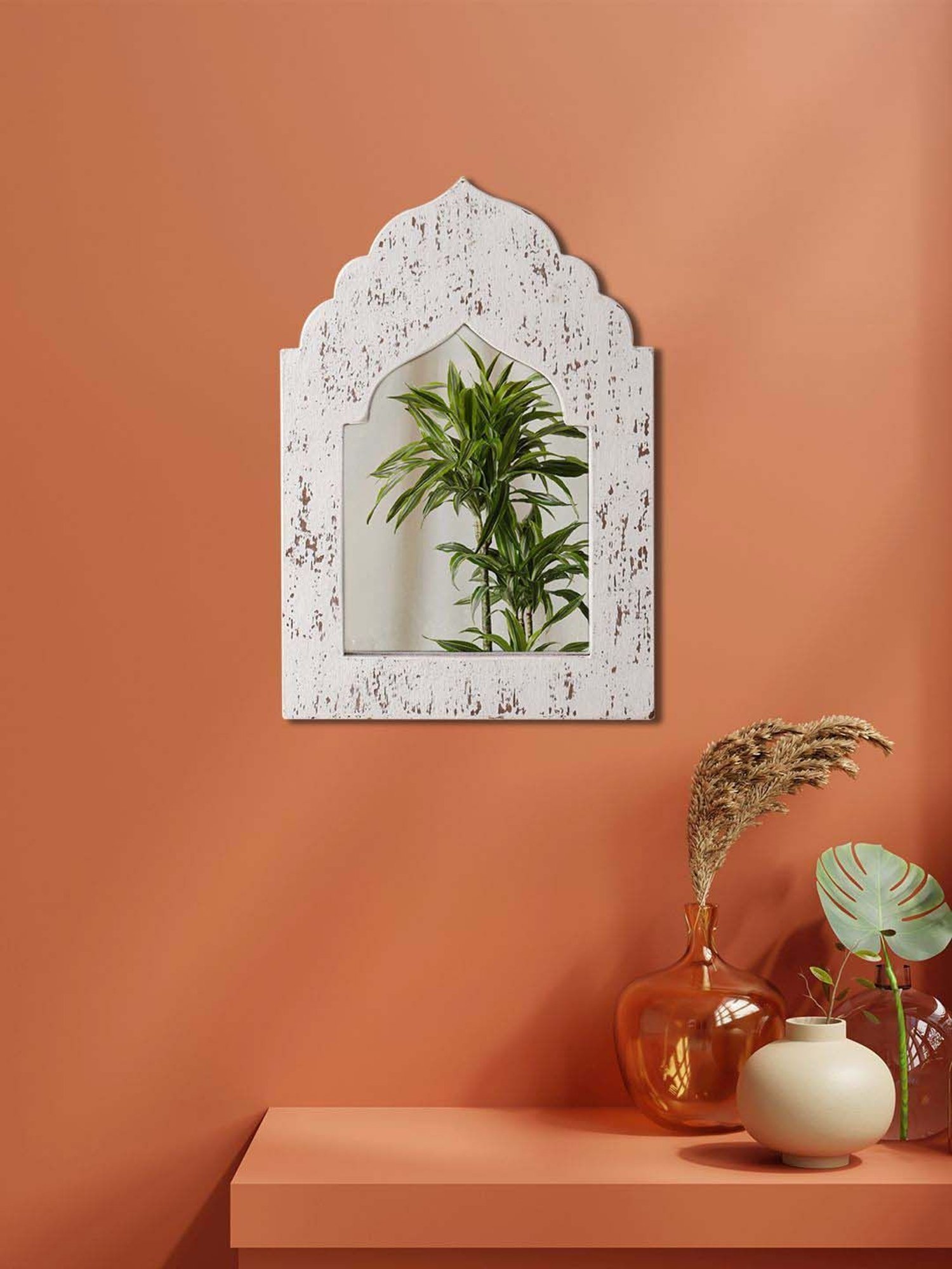Aapno Rajasthan White Wooden Wall Mirror