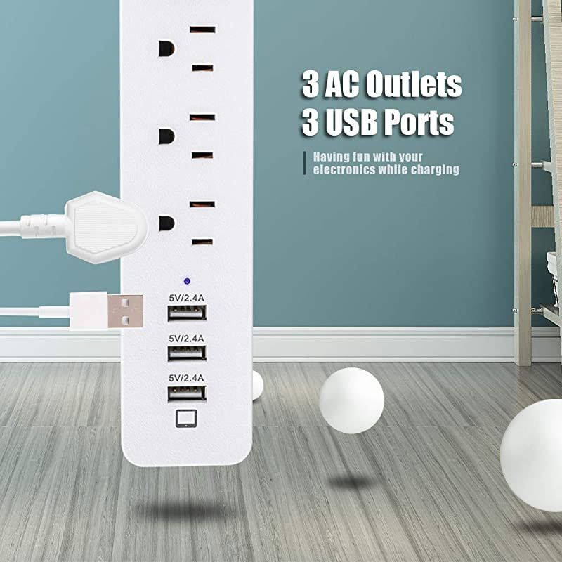 Power Strip USB 3 USB Ports5V24Ax3 with 3 AC OutletsPower Outlet with USB Charger5ft Heavy Duty Extension Cord for PC Tablets Phones Desktop Home Office SchoolCruiseWhite by