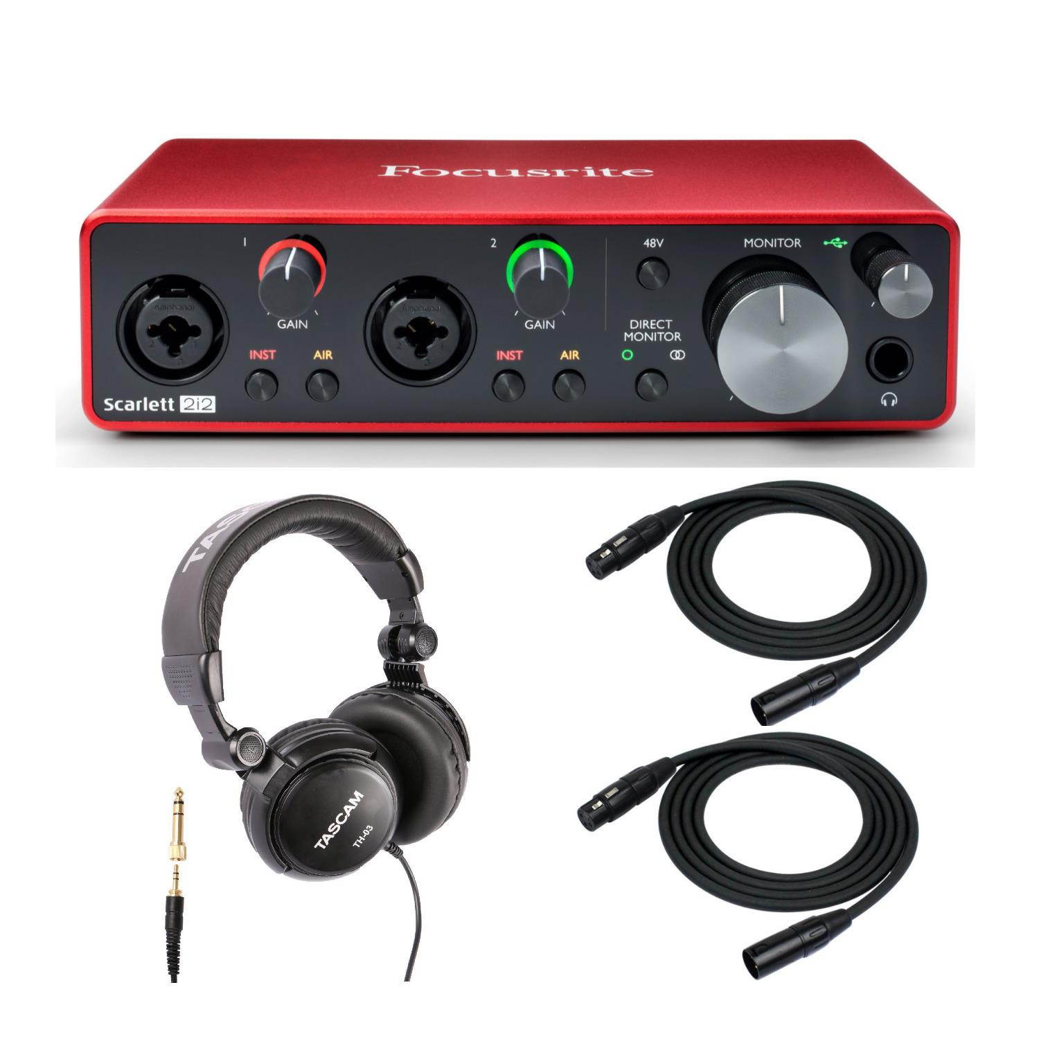 Focusrite Scarlett 2i2 3rd Gen 2x2 Interface with Headphones and 2 XLR Cables