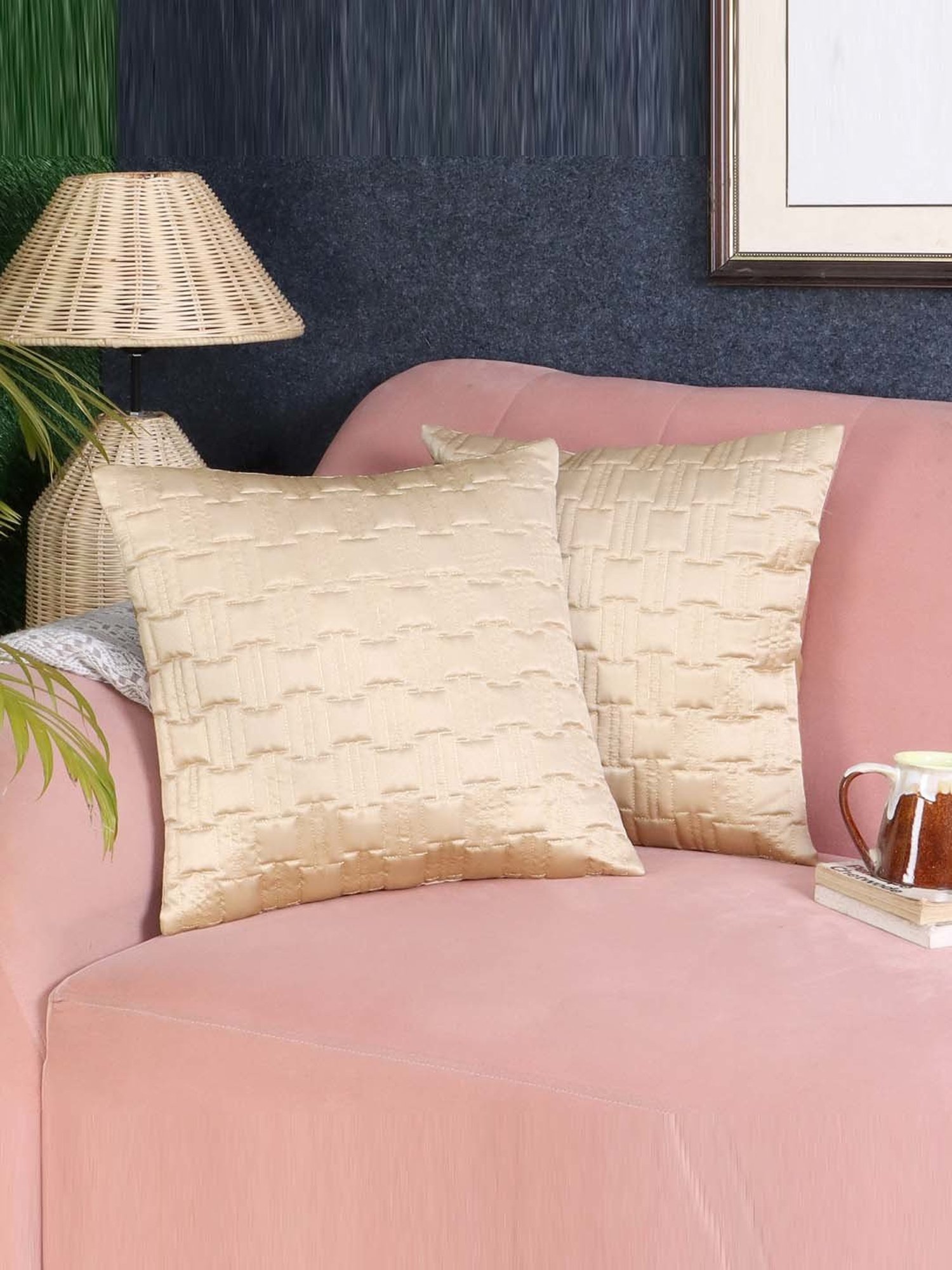 MFD HOME Furnishing Beige Satin Cushion Cover - Set of 2