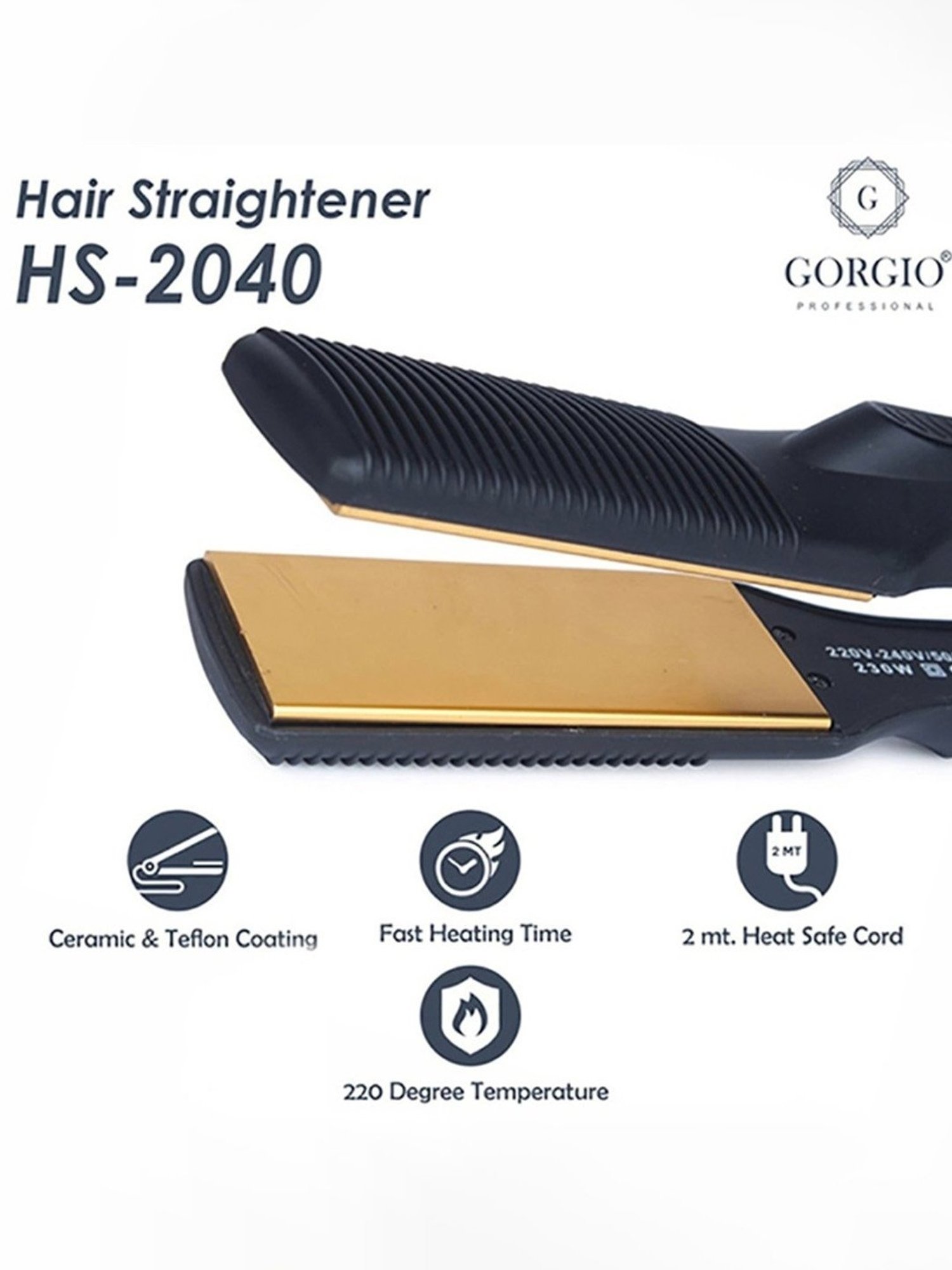 Gorgio Professional HS2040 Gold Plated Hair Straightener (Black)