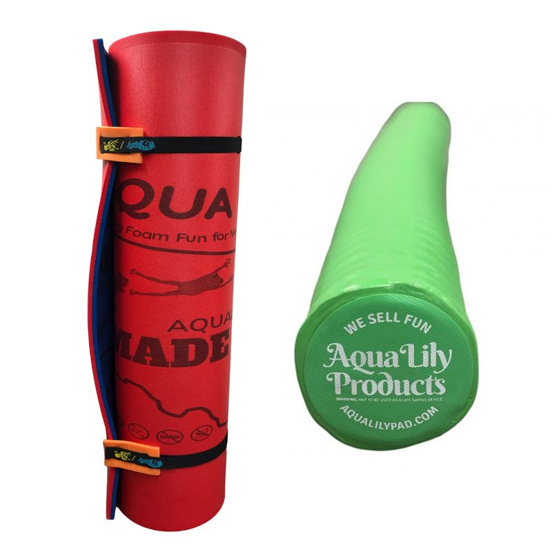 Aqua Lily Pad 20' All American 2 Layer Water Playground Floating Foam Island and Soft Vinyl Foam Pool Noodle Float, Lime Green