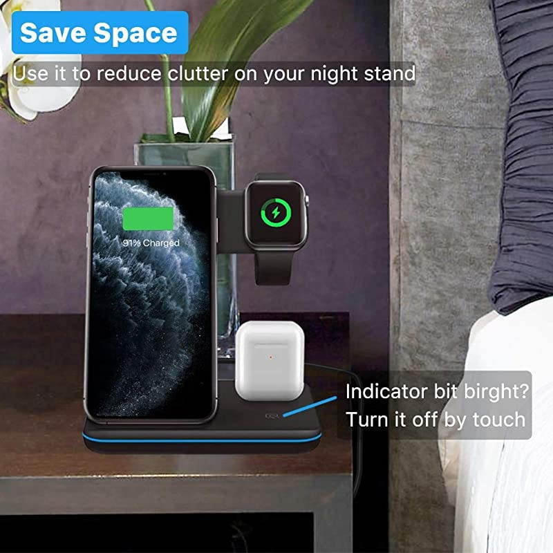 Wireless Charger True 3 in 1 for Apple iPhoneiWatchAirpods QiCertified Charging Station for iPhone 1211ProMaxXSMaxXRXSX iWatch 6SE5432 Airpods Pro21 Z5Black