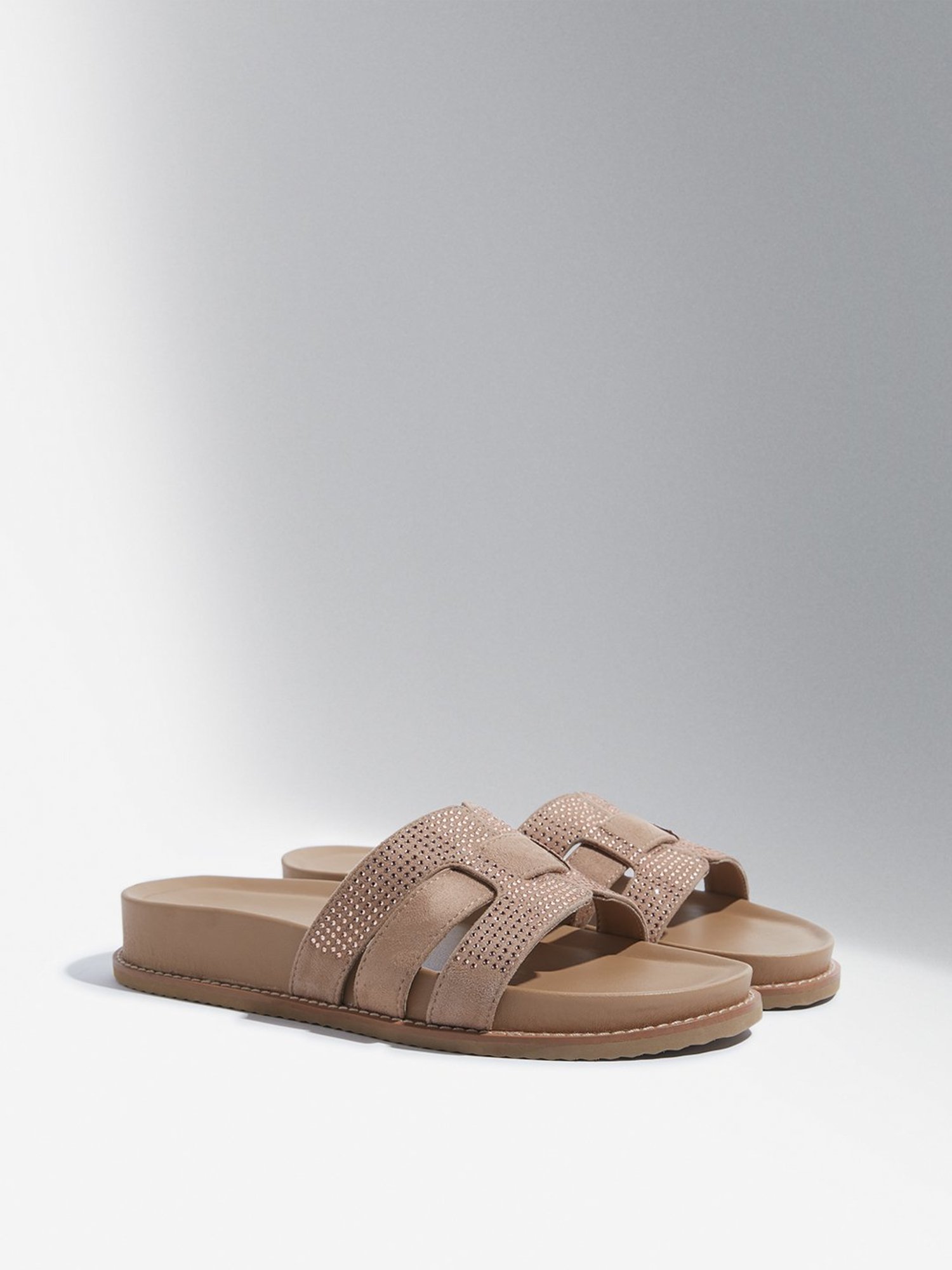 LUNA BLU by Westside Beige Embellished Multi-Strap Slides