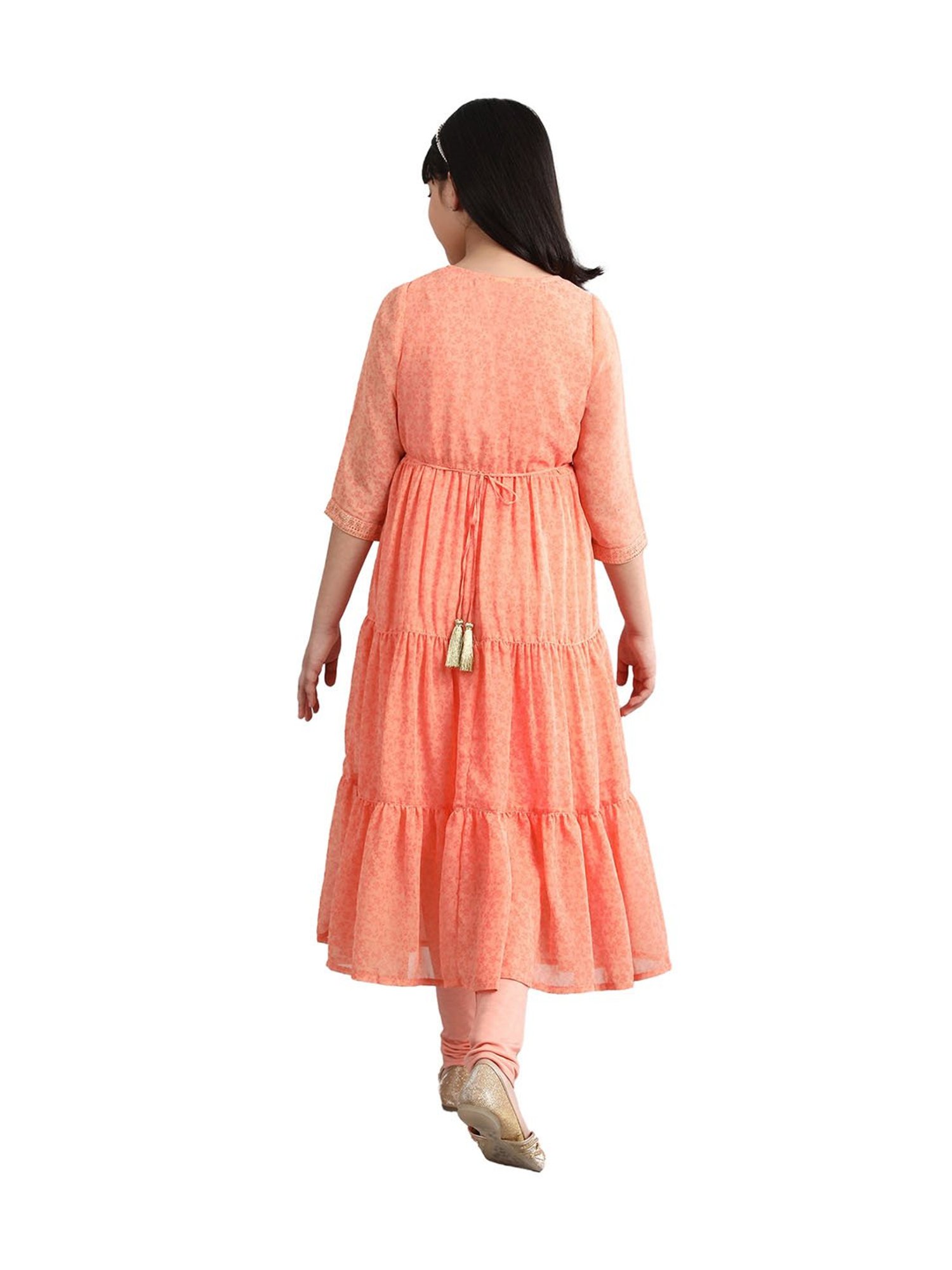 Aurelia Kids Peach Embellished Kurta with Leggings