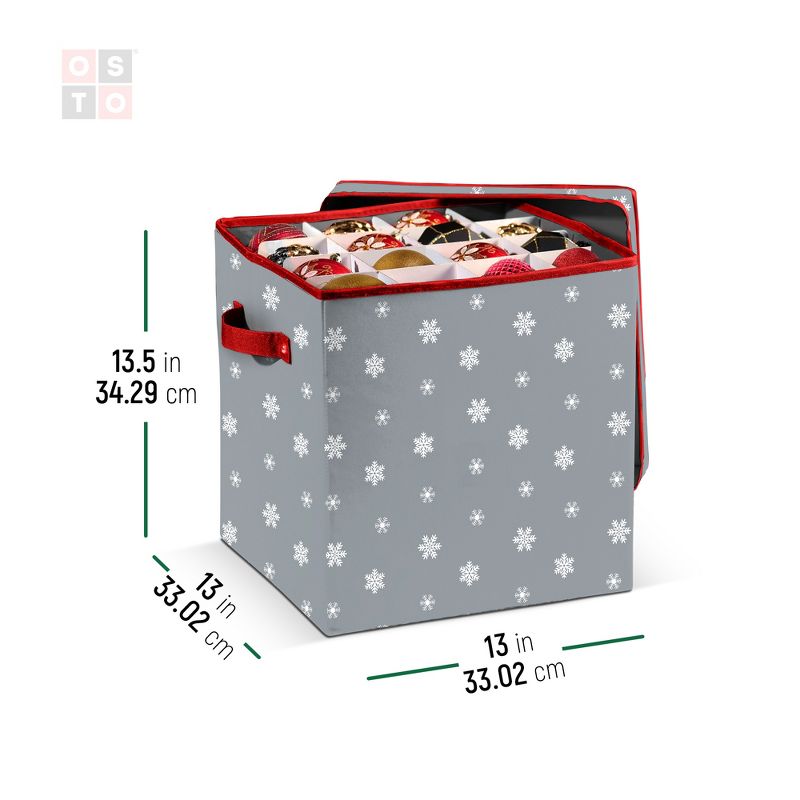 OSTO Christmas Ornament Storage Box with Lid and Holiday-Friendly Design; Fits 64 Holiday Ornaments of 3 in. Tear Proof, Waterproof 600D Polyester