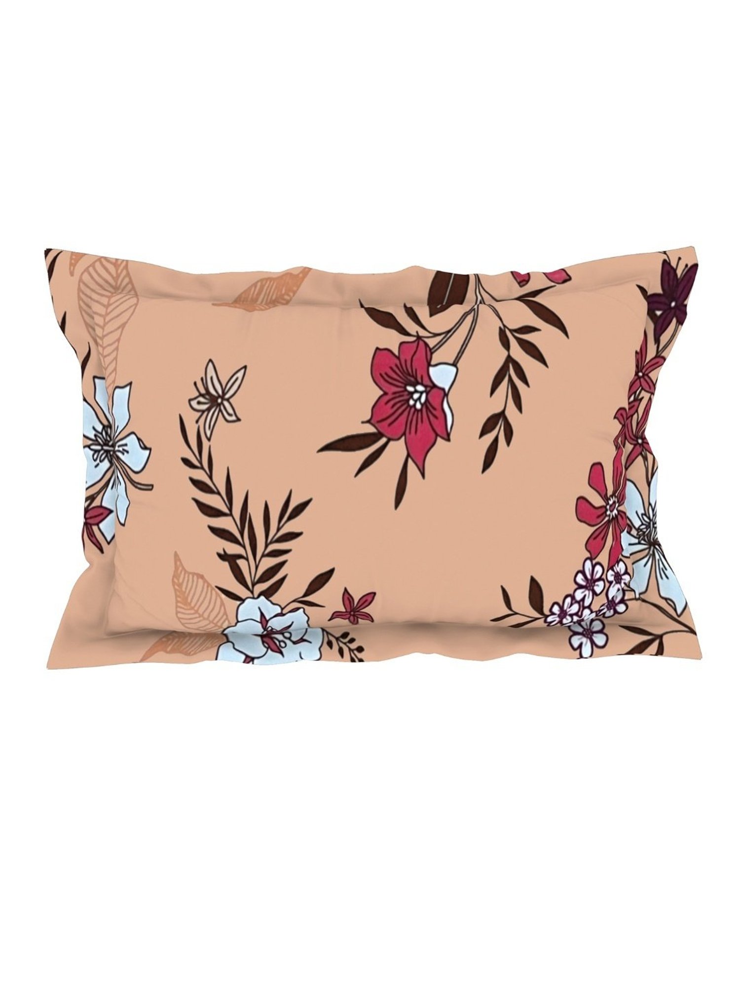 Welspun Floral Peach Microfiber Double Bedsheet with 2 Pillow Covers