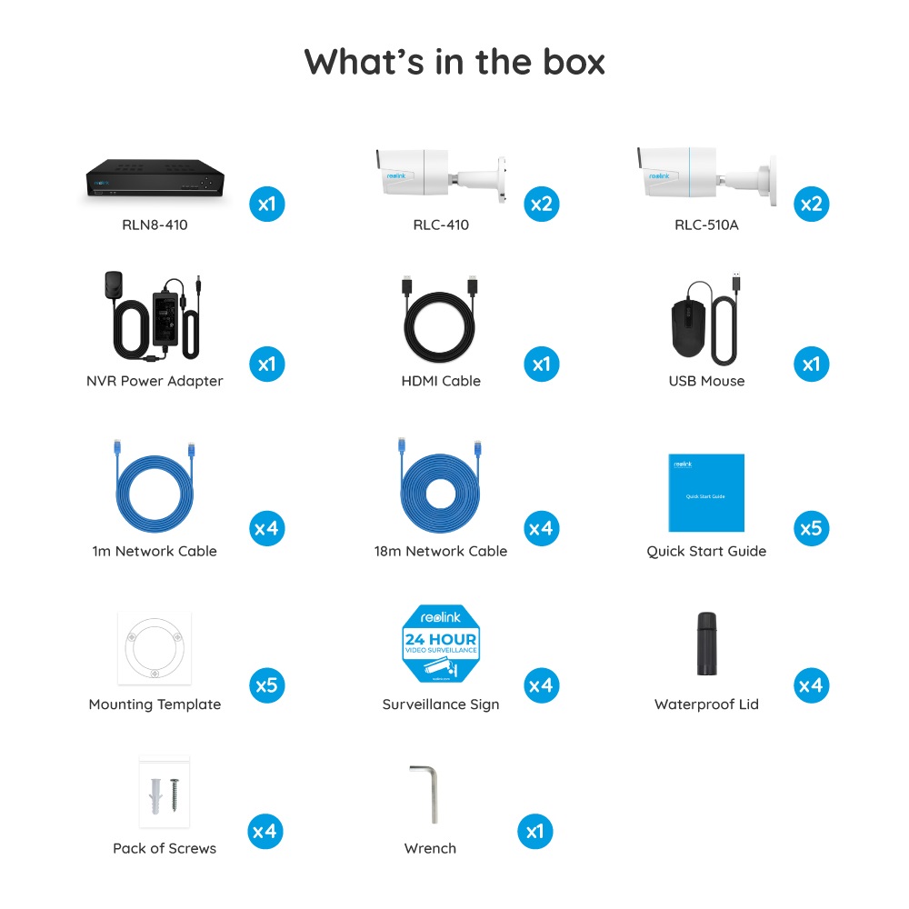 Reolink 5MP PoE Security System Bundle, 2x 5MP PoE Bullet 2x 5MP Person/Vehicle Detection PoE IP Outdoor Cameras and 8CH 4K NVR with 2TB HDD for Continuous Recording, Audio Night Vision SD Card Slot