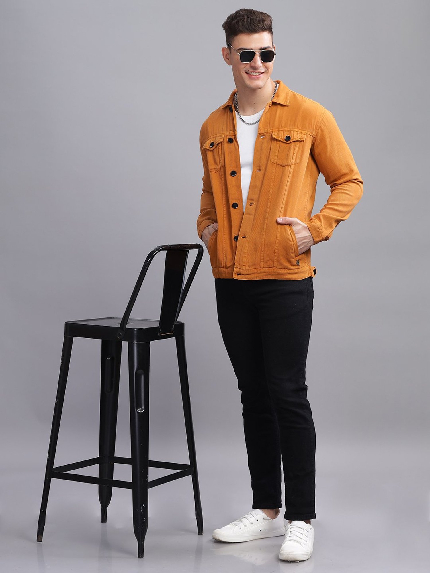 Kuons Avenue Gold Regular Fit Denim Jacket