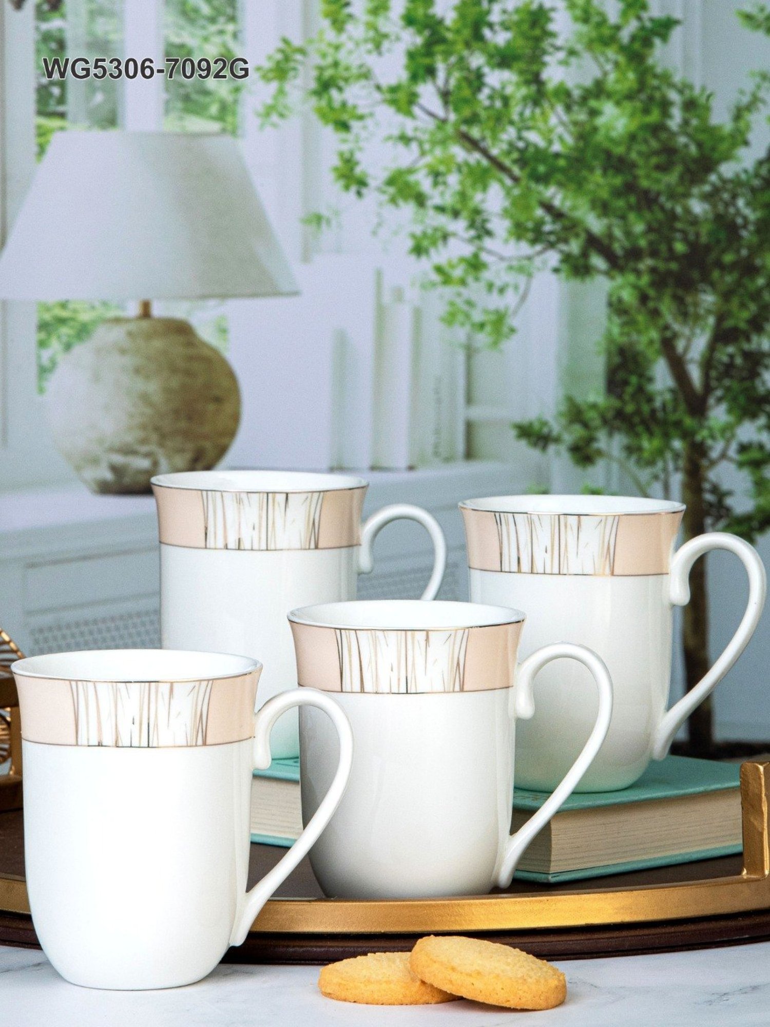 White Gold White Porcelain Coffee Mug - Set of 6