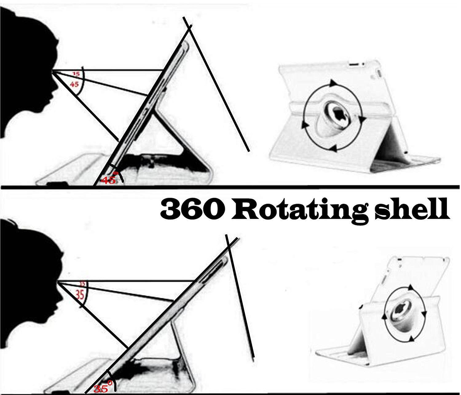 Ipad Case 360 Degrees Rotating Stand Leather Magnetic Smart Cover Case for Ipad 2/ 3/4 Generation Case with Bonus Screen Protector, Stylus and Cleaning Cloth ( Heart shap Design)